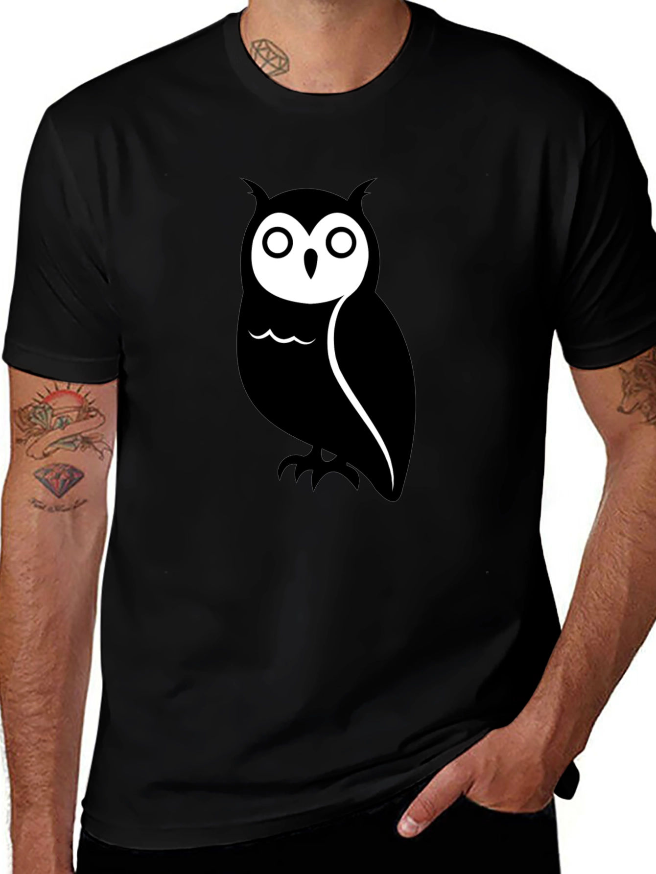 Variant 17 of Men's Black Owl Graphic Tee - Casual Short Sleeve Shirt