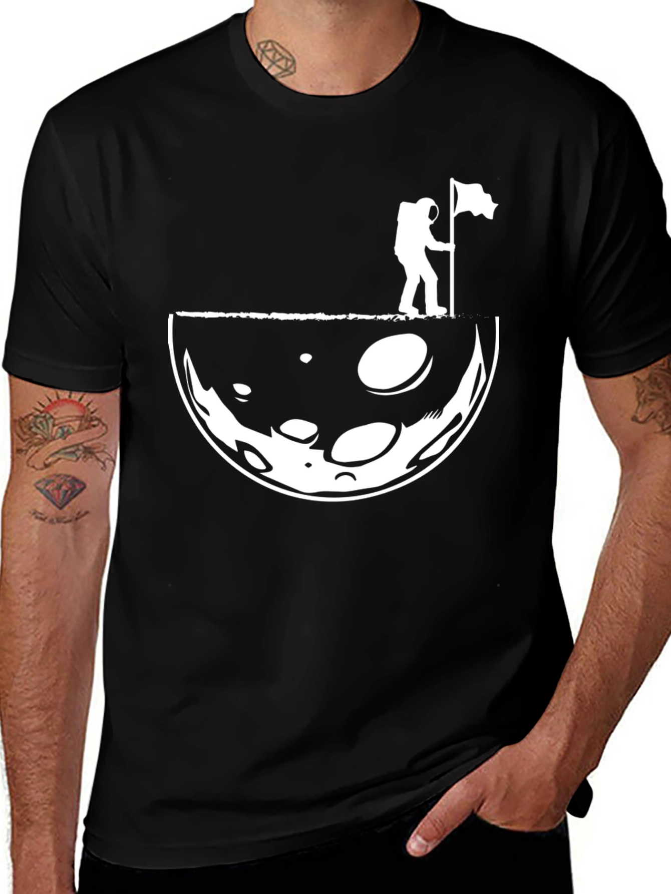Variant 25 of Astronaut Moon Landing Graphic T-Shirt - Black