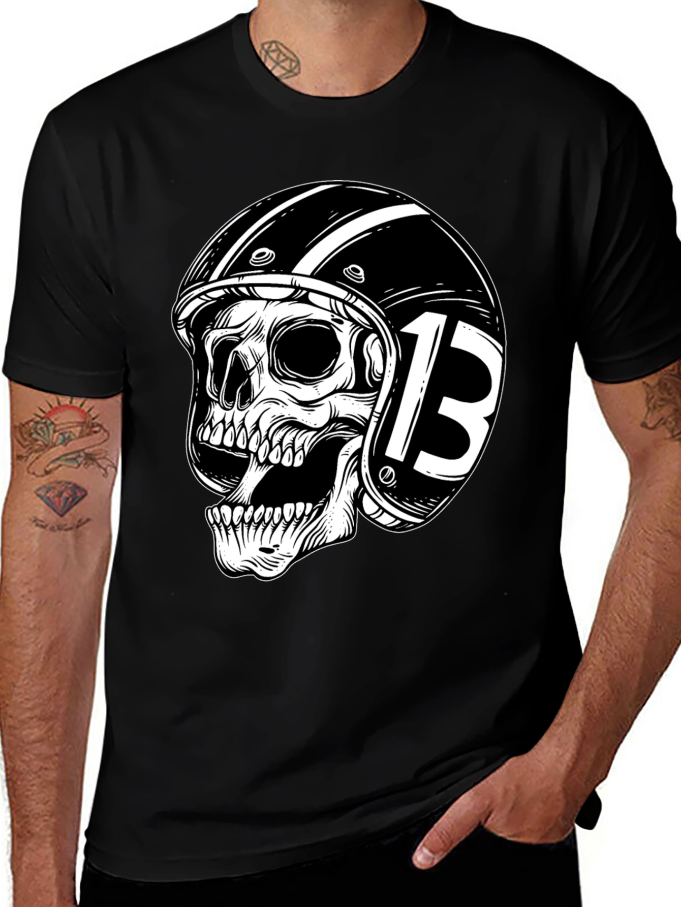 Variant 26 of Men's Black Skull & Helmet Graphic T-Shirt