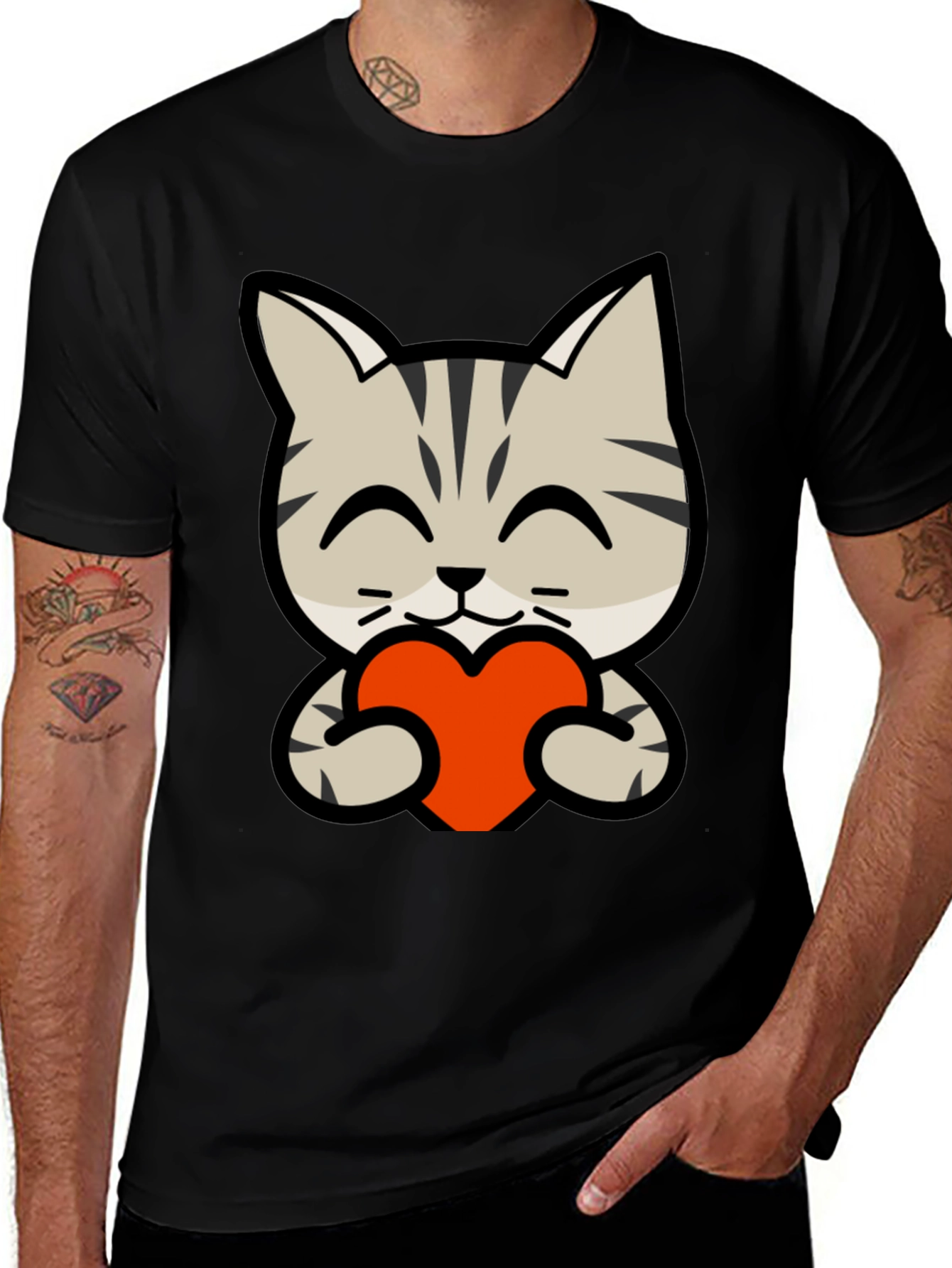 Variant 6 of Cute Cat Holding Heart Graphic Tee