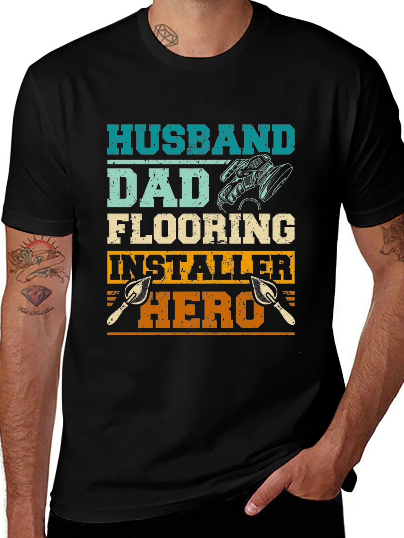Variant 7 of Husband Dad Flooring Installer Hero T-Shirt