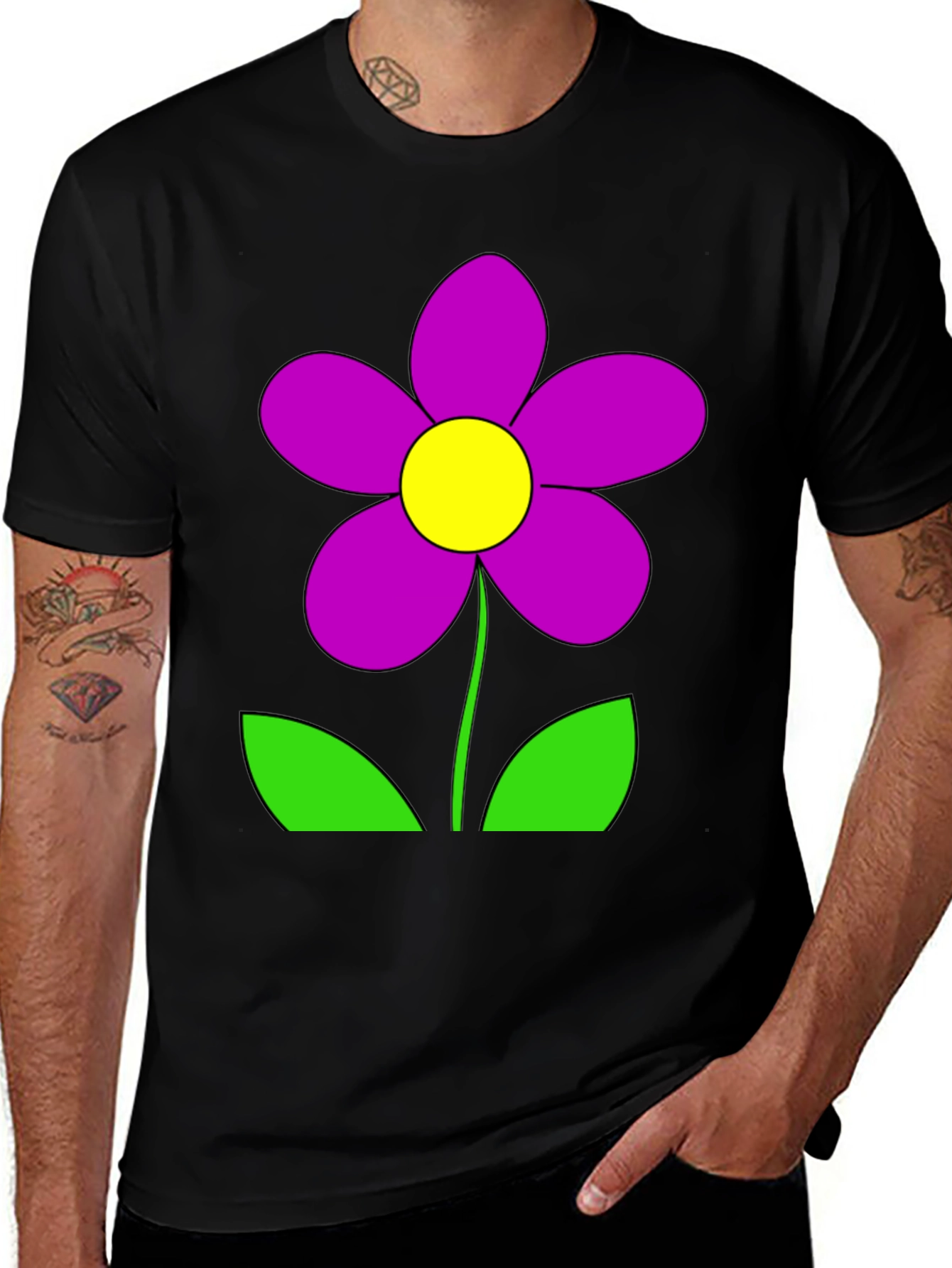 Variant 26 of Fun Flower Graphic Tee - Black Cotton T-Shirt
