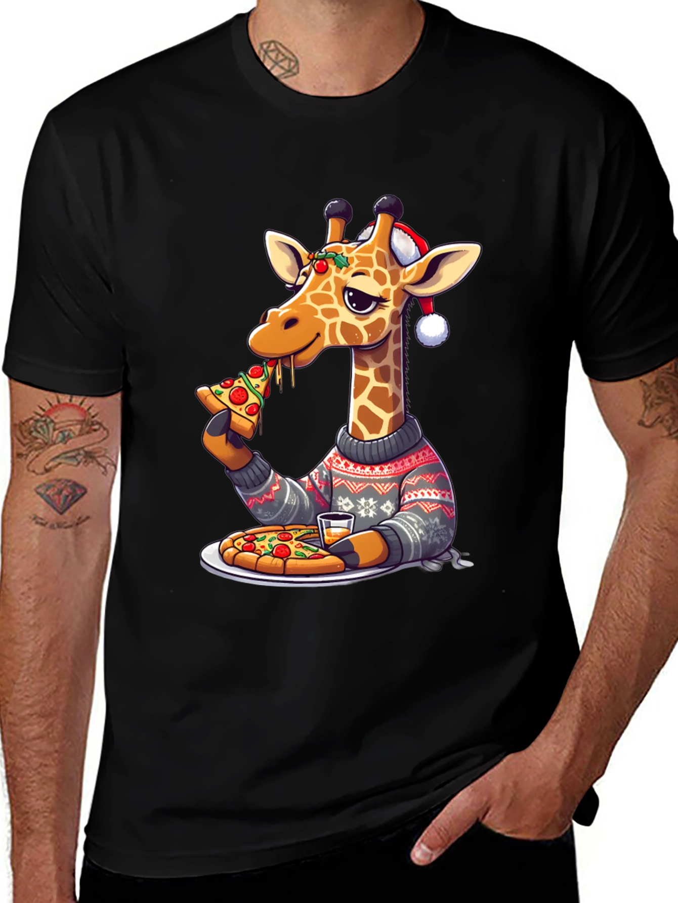 Variant 17 of Giraffe Pizza Christmas T-Shirt