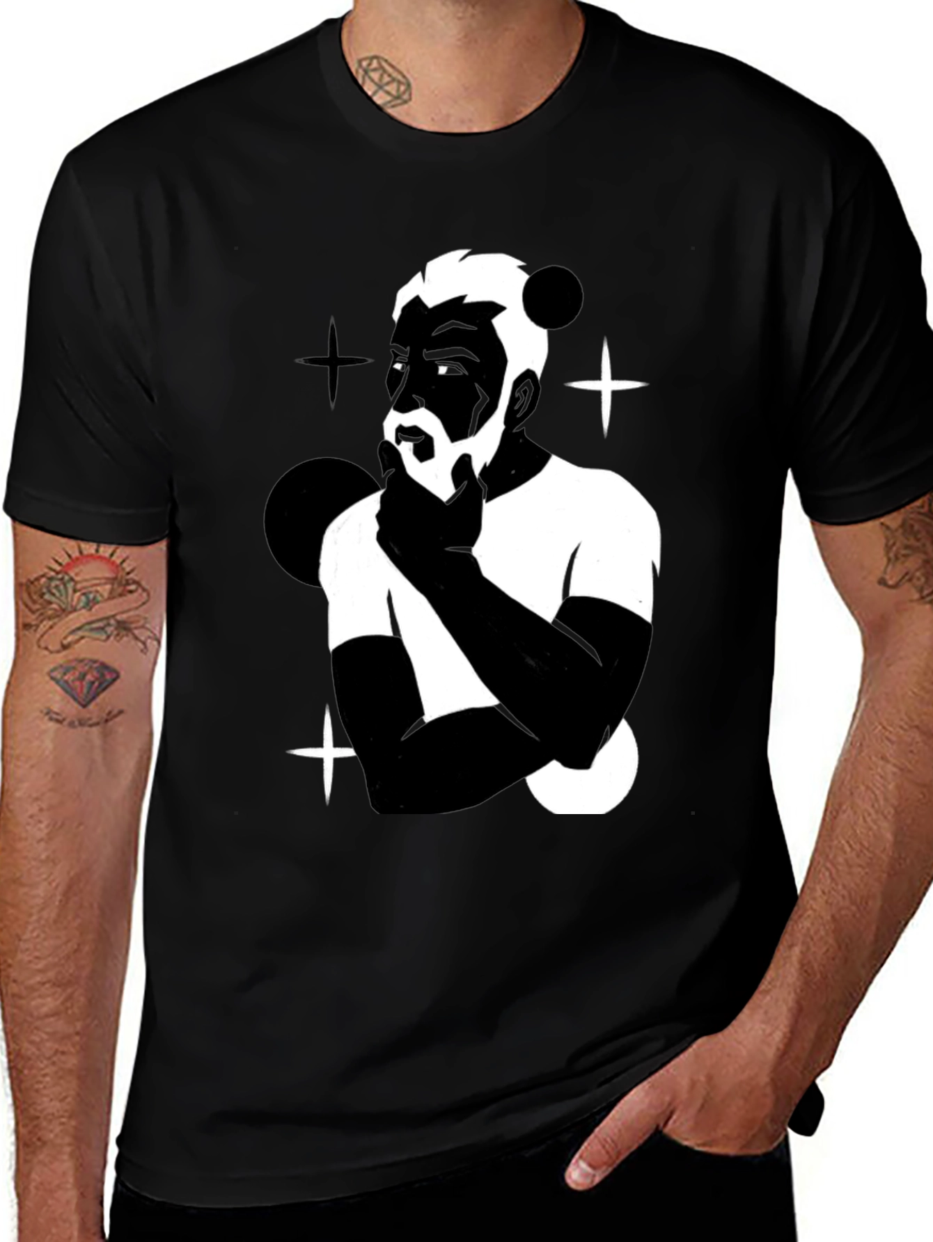 Variant 7 of Men's Black Graphic T-Shirt - Contemplative Design