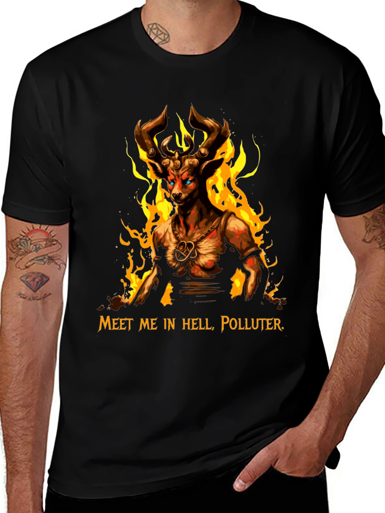 Variant 9 of Fiery Hell Deer Graphic Tee - Polluter Beware!