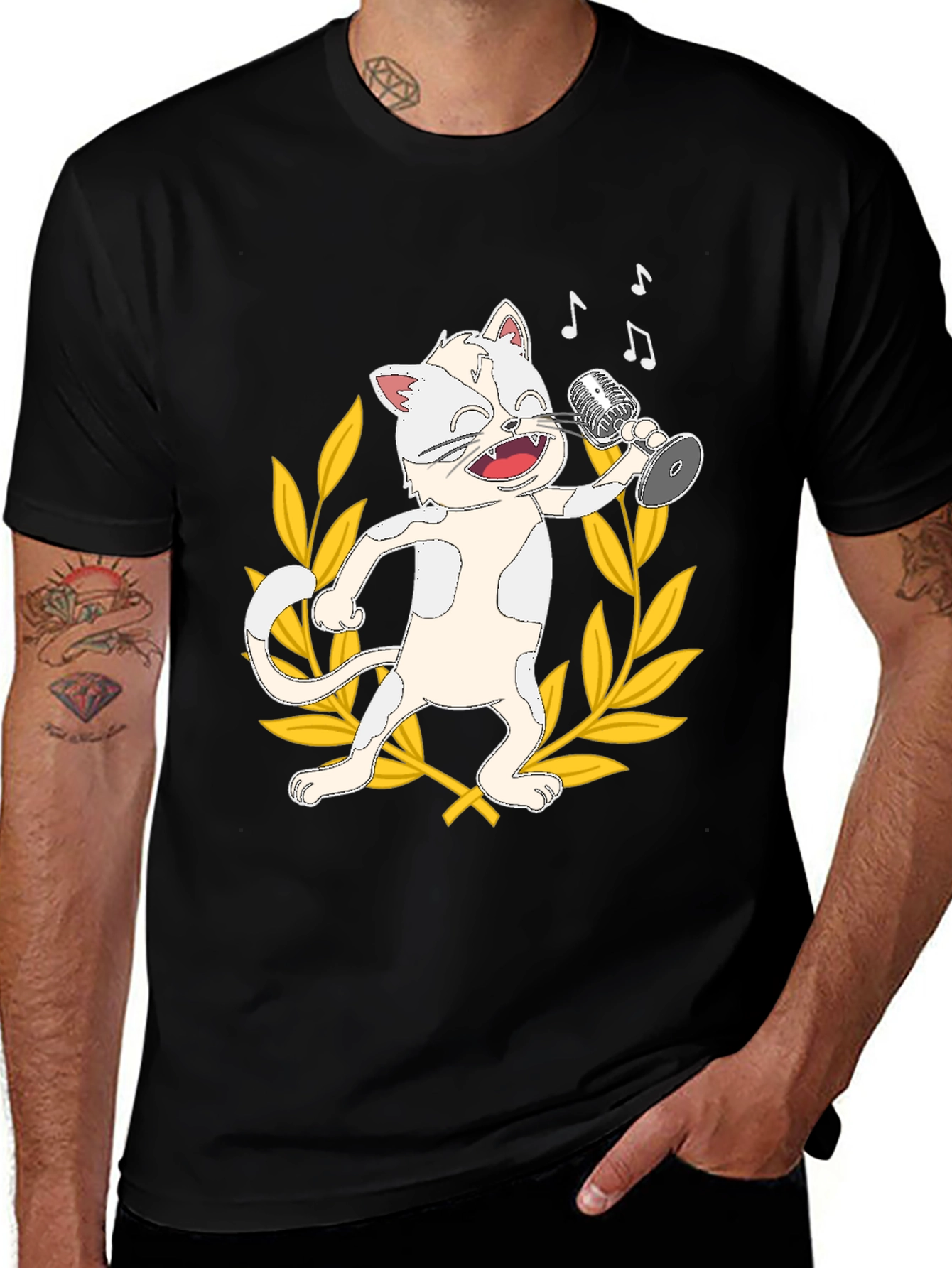 Variant 21 of Singing Cat Graphic Tee - Black Cotton T-Shirt
