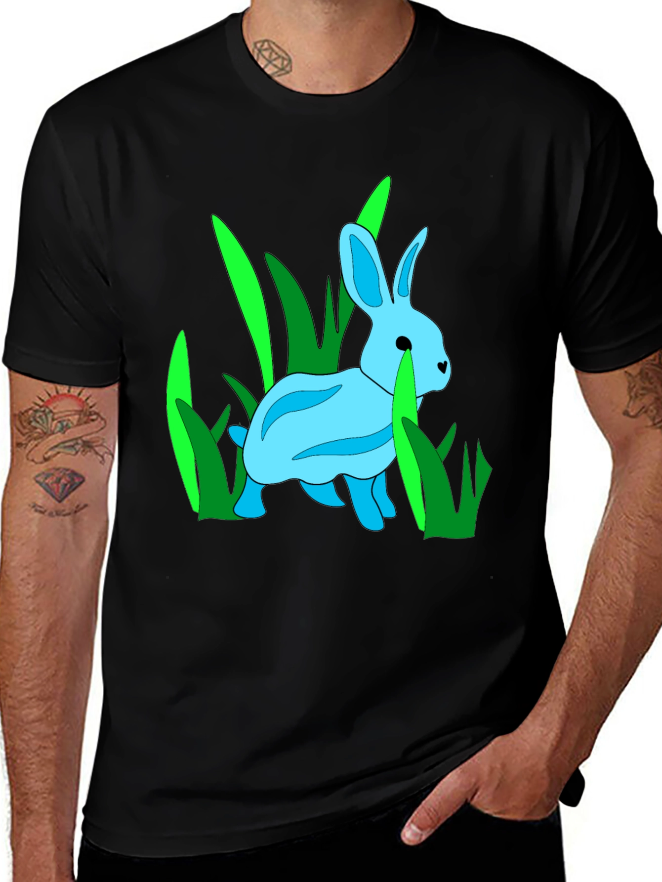 Variant 6 of Rabbit in Grass Graphic Tee - Black Cotton Blend T-Shirt