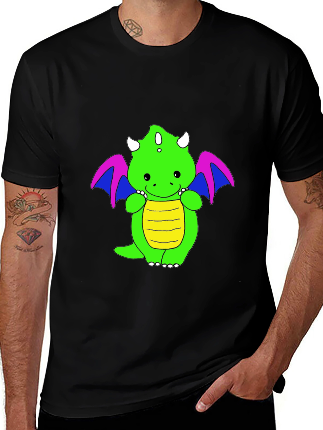 Variant 9 of Cute Dragon Graphic Tee - Black Casual T-Shirt