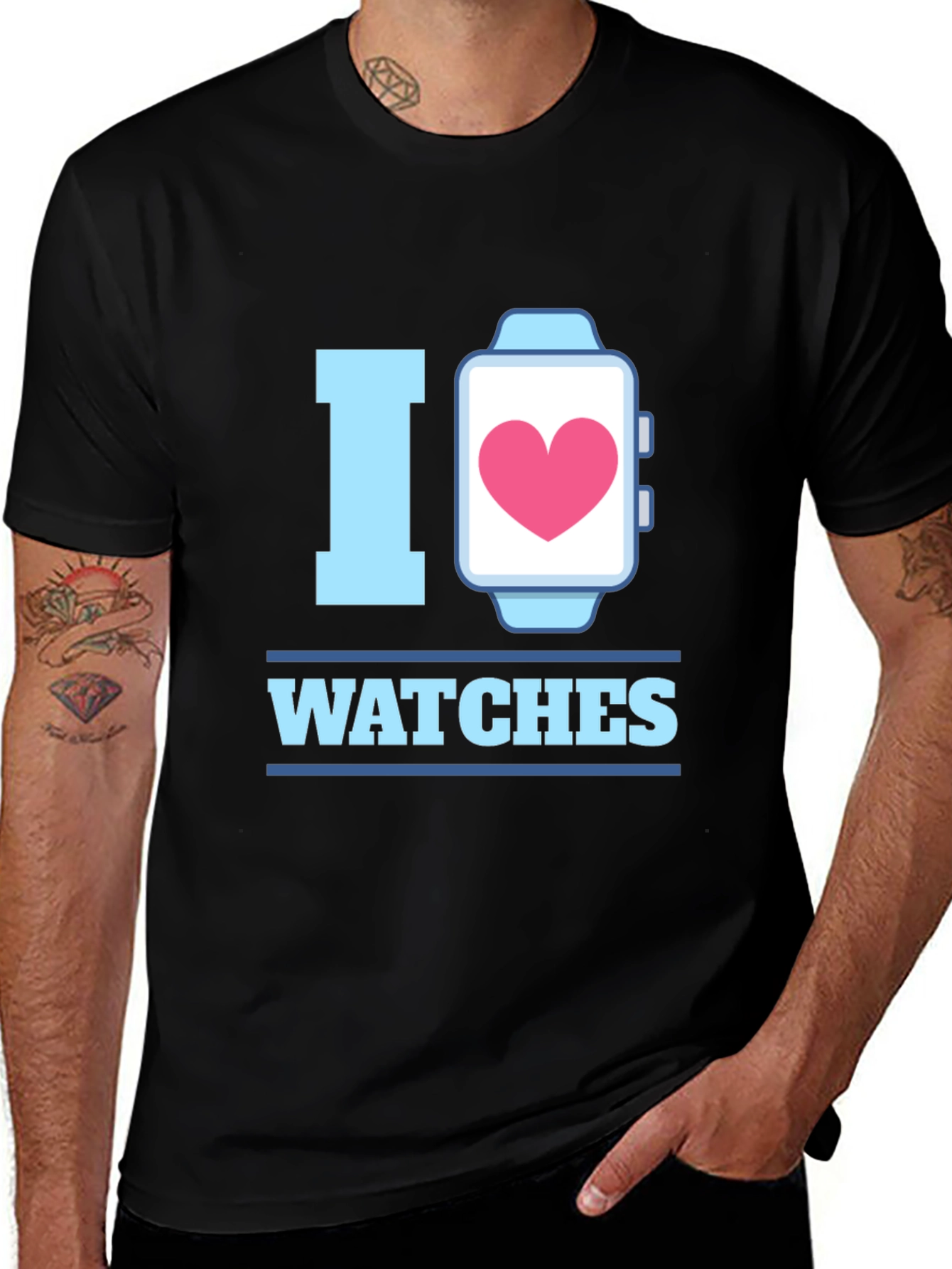 Variant 4 of I Heart Watches Graphic T-Shirt - Black Cotton Tee
