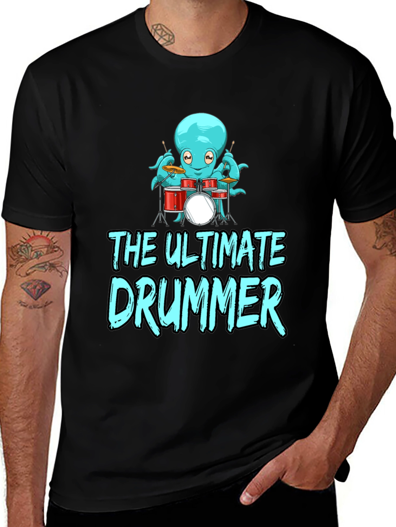 Variant 18 of The Ultimate Drummer Tee - Octopus Drum Kit Design