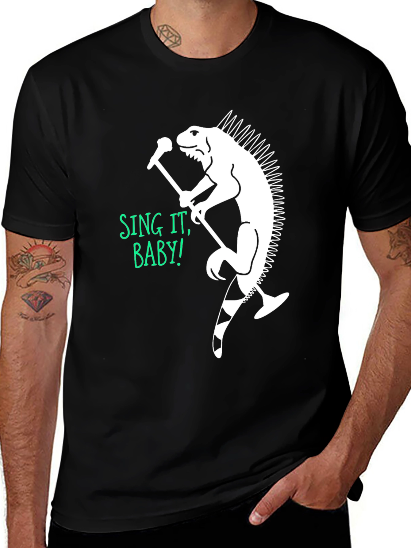 Variant 10 of Iguana Singer Graphic Tee - Sing It, Baby! Black T-Shirt