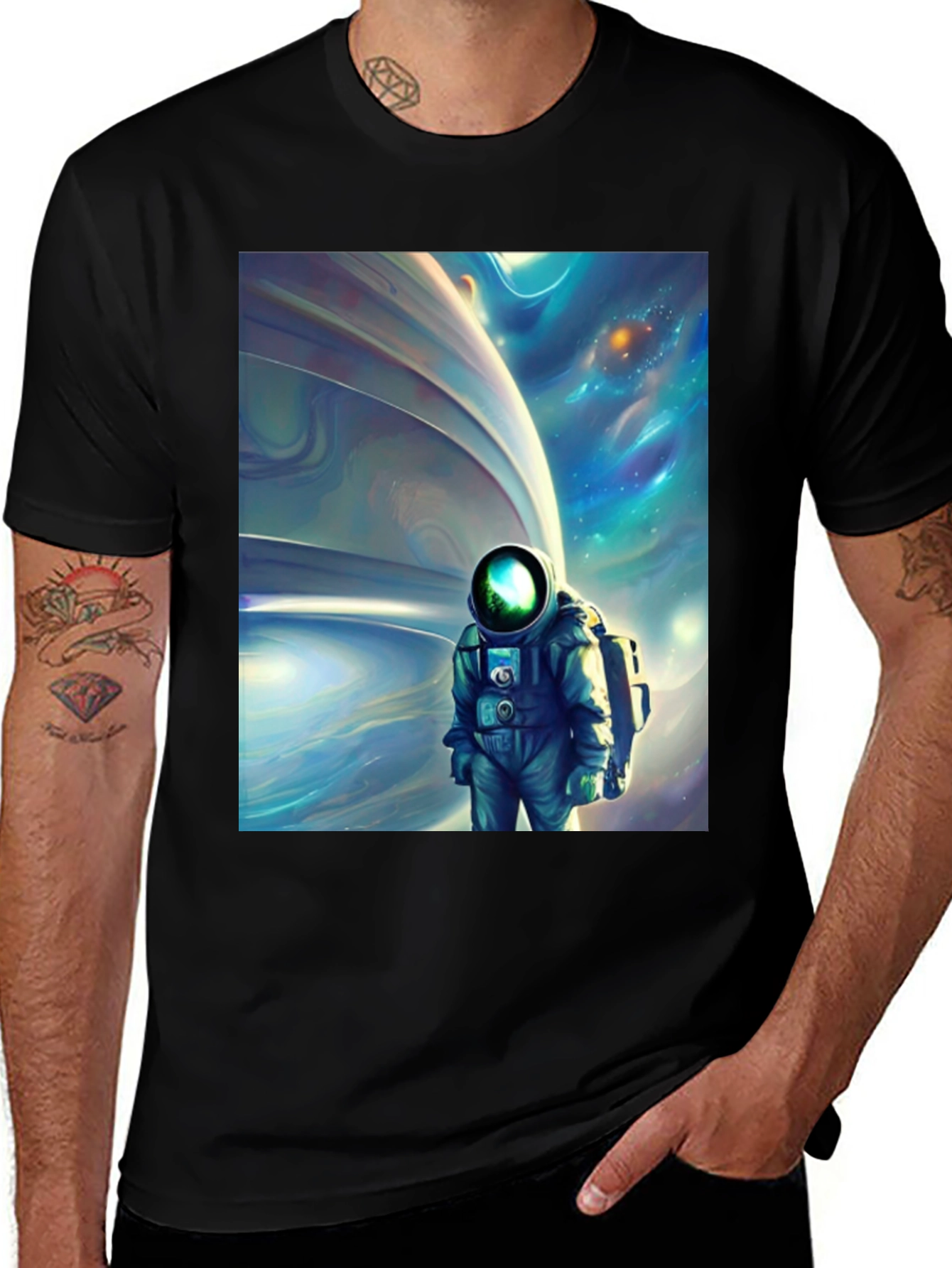 Astronaut Space Art Black T-Shirt