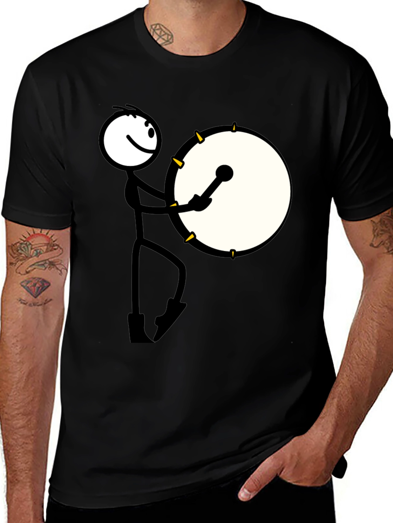 Variant 9 of Drummer Stick Figure Graphic Tee - Black