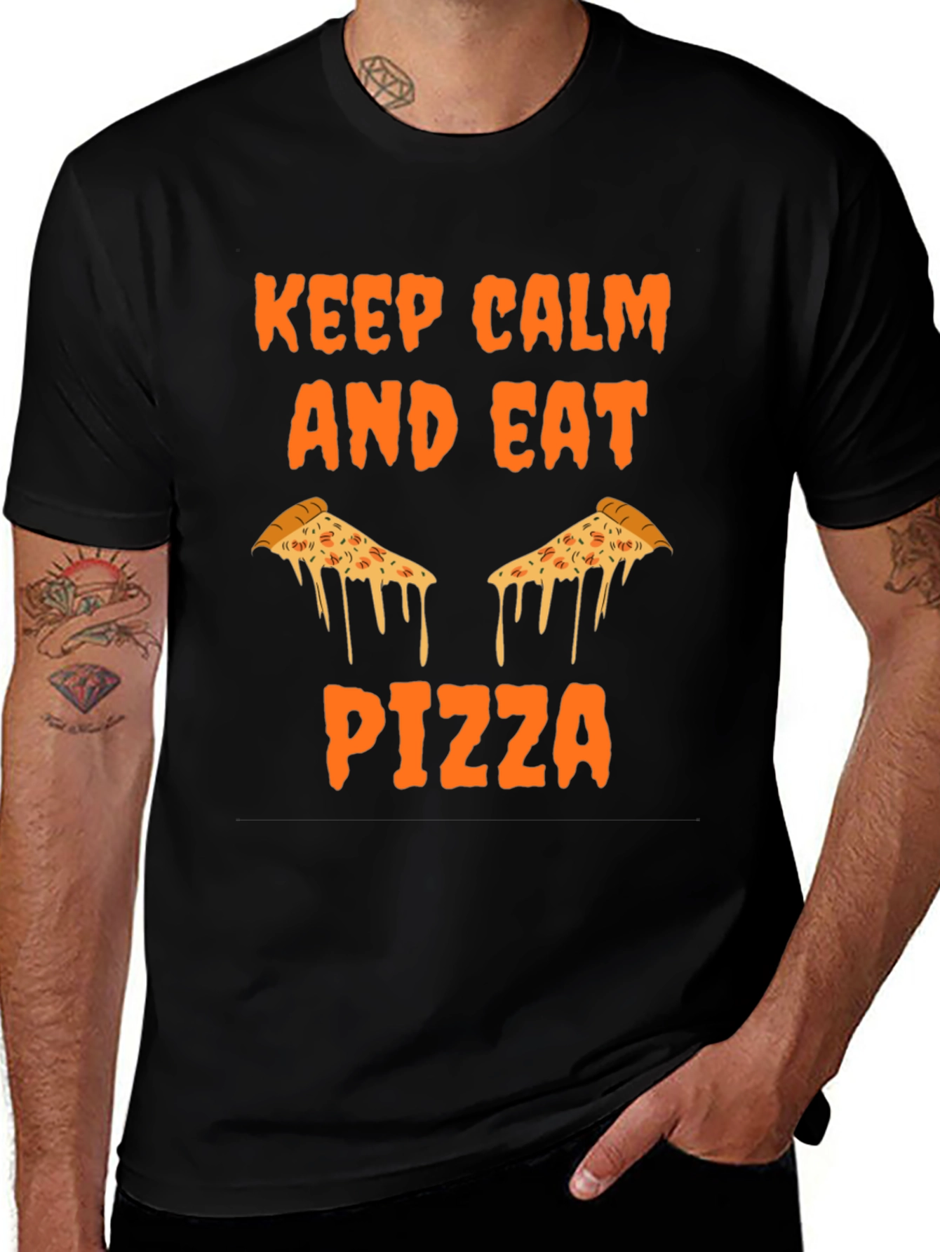 Variant 16 of Keep Calm Eat Pizza Black Graphic Tee Shirt