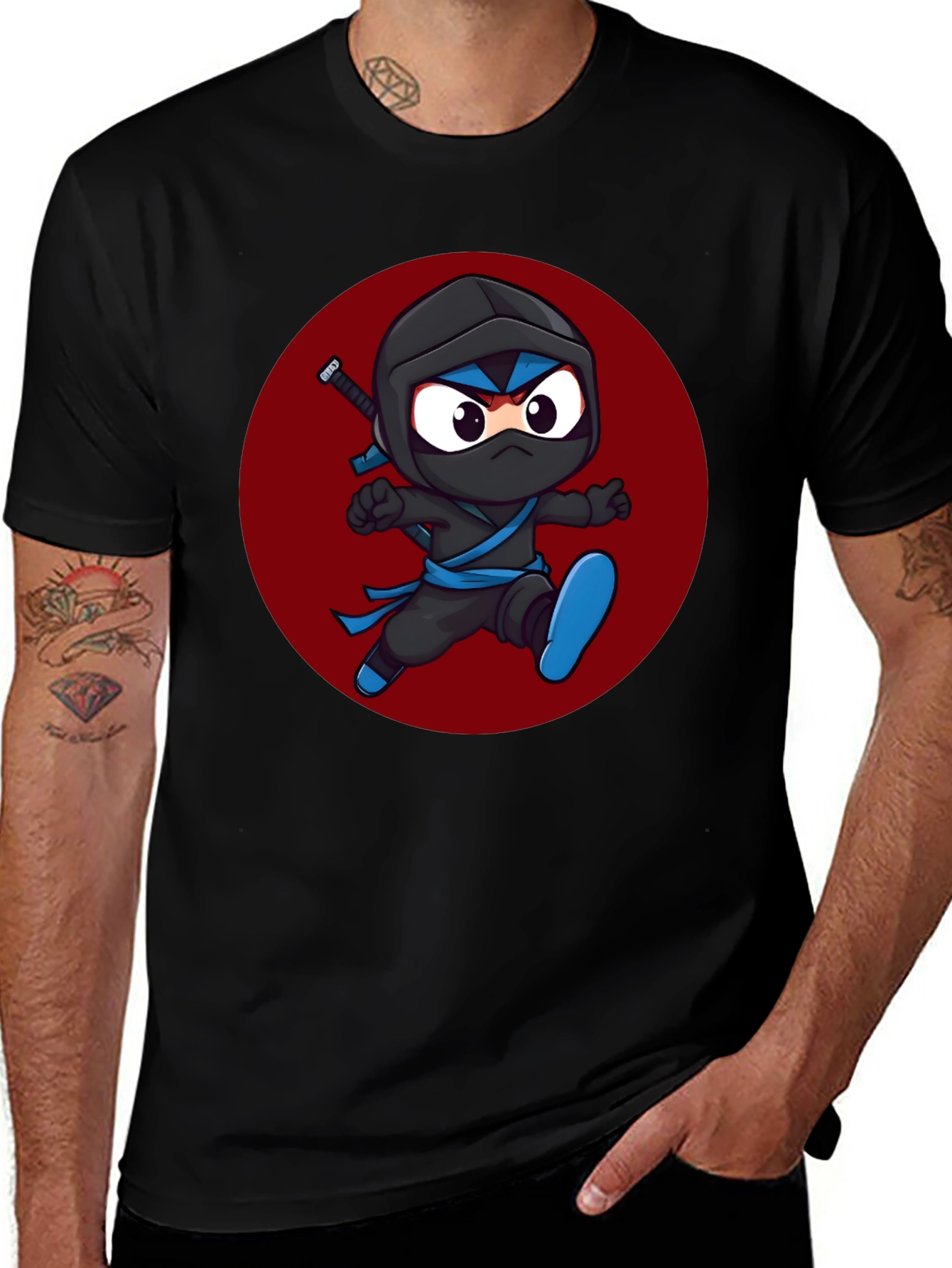 Variant 14 of Ninja Cartoon Graphic Black T-Shirt