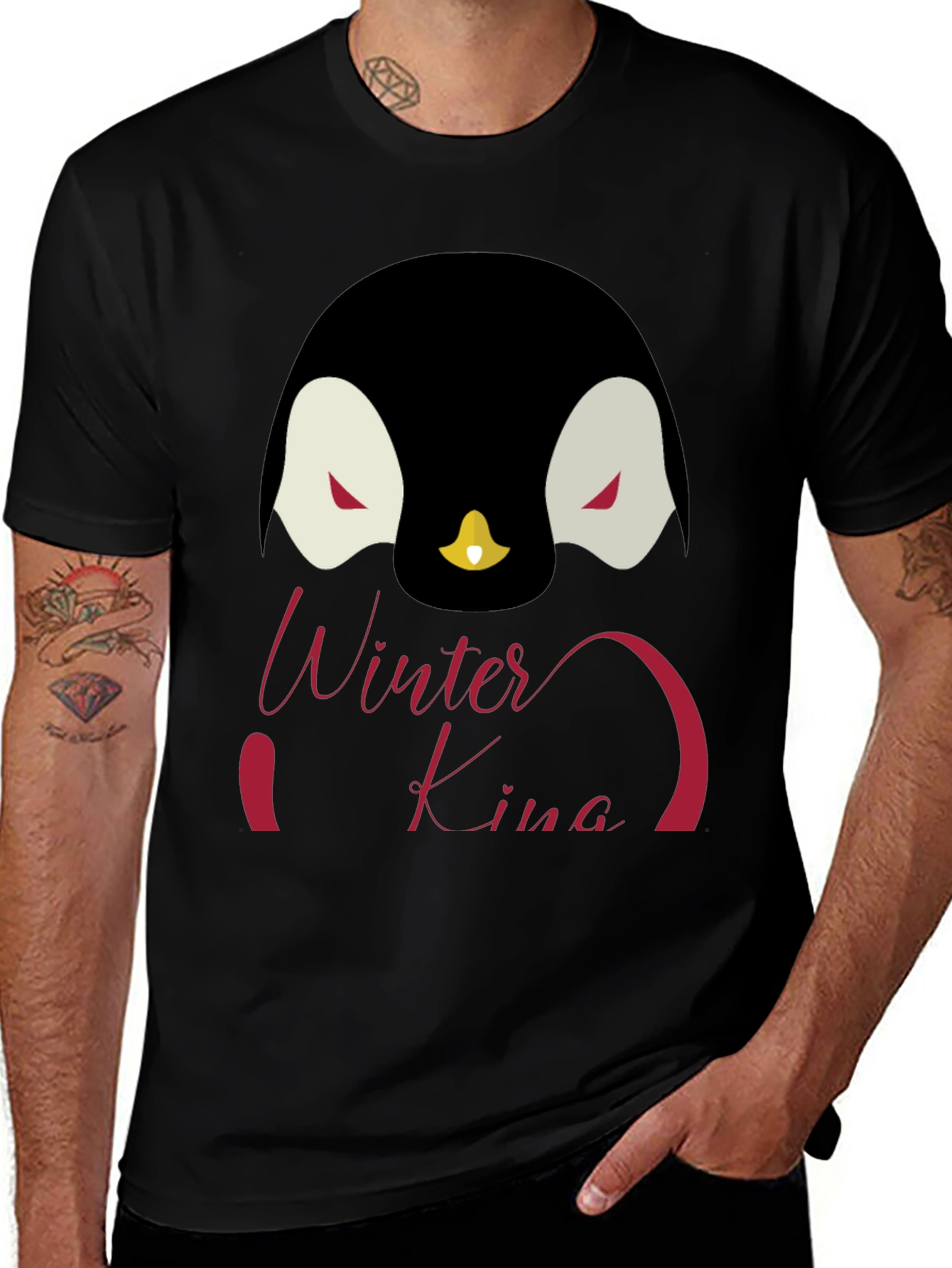 Variant 23 of Winter King Penguin Graphic T-Shirt - Black