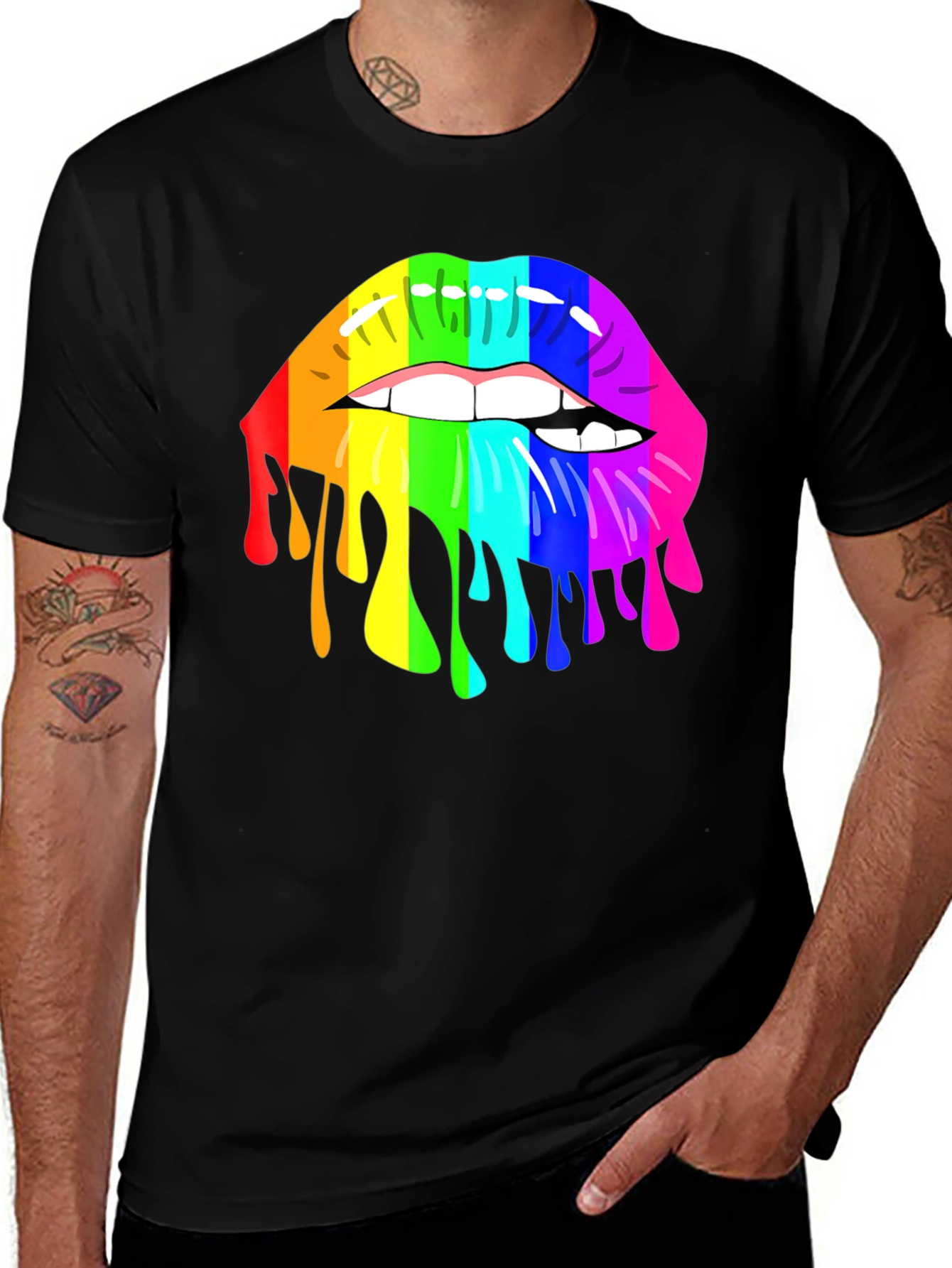 Variant 10 of Rainbow Lips Graphic T-Shirt - Unisex Black Tee
