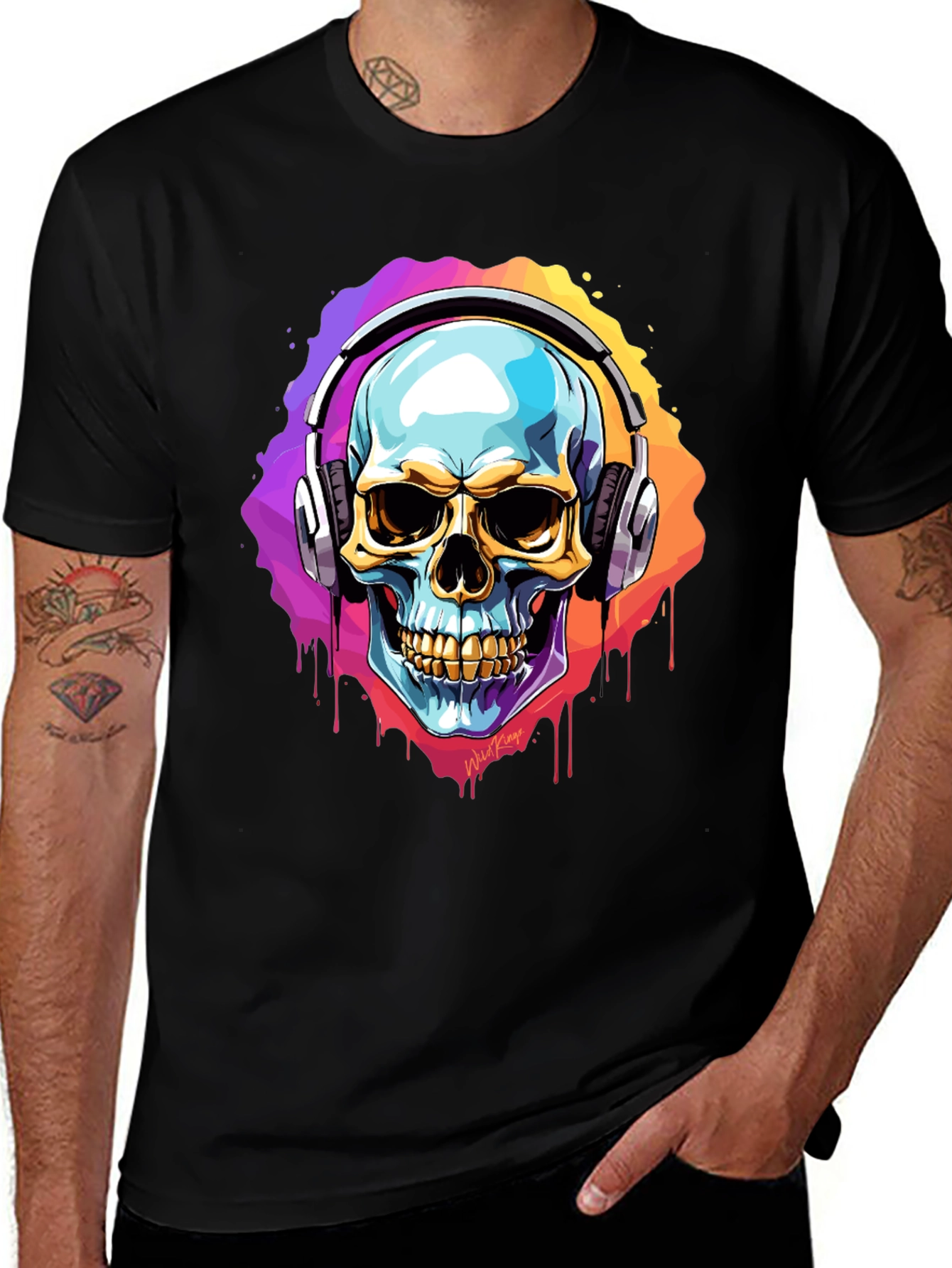 Variant 14 of Skull Headphones Graphic Tee - Black Cotton Blend
