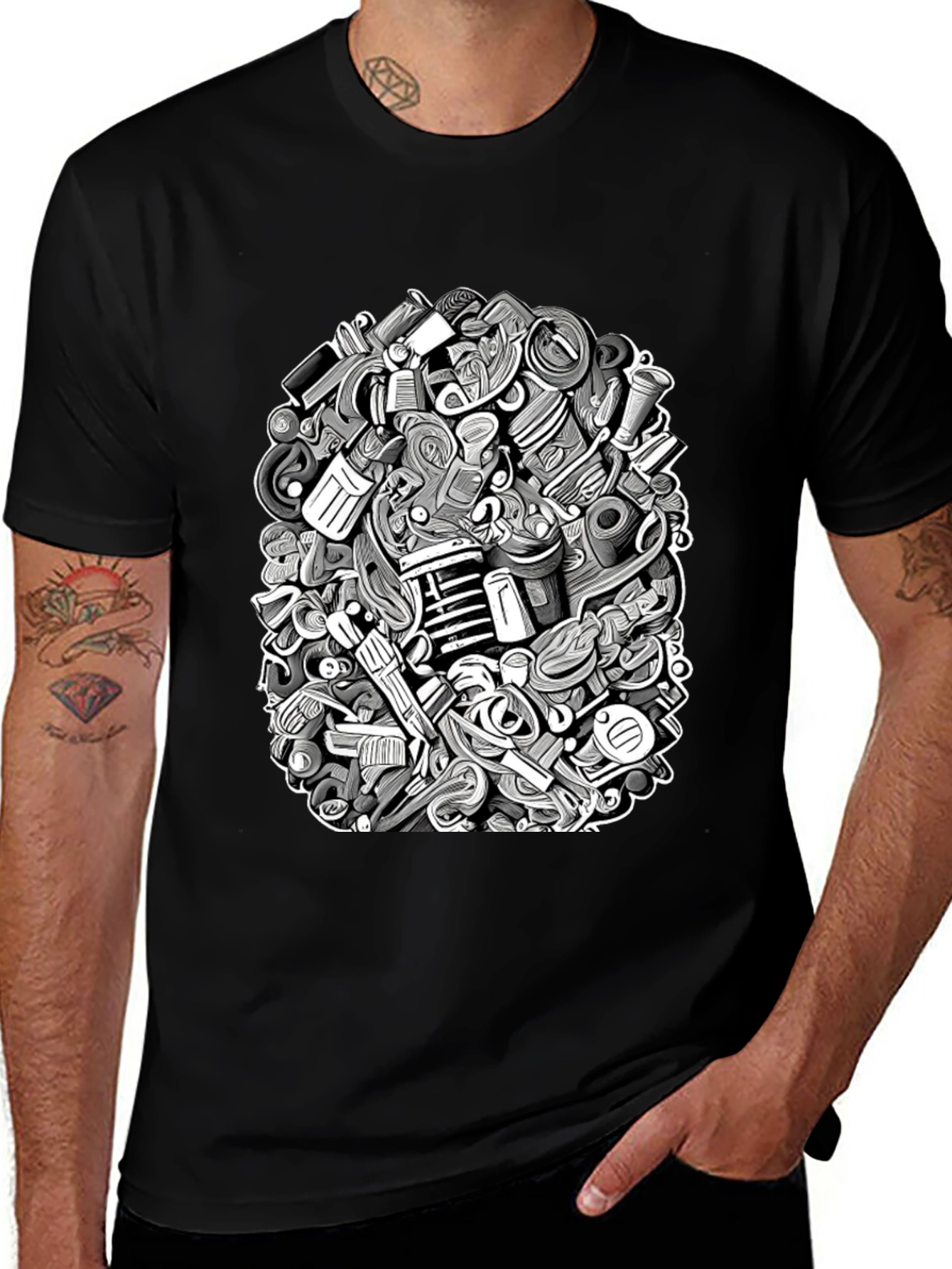 Modern Doodle Art Black T-Shirt
