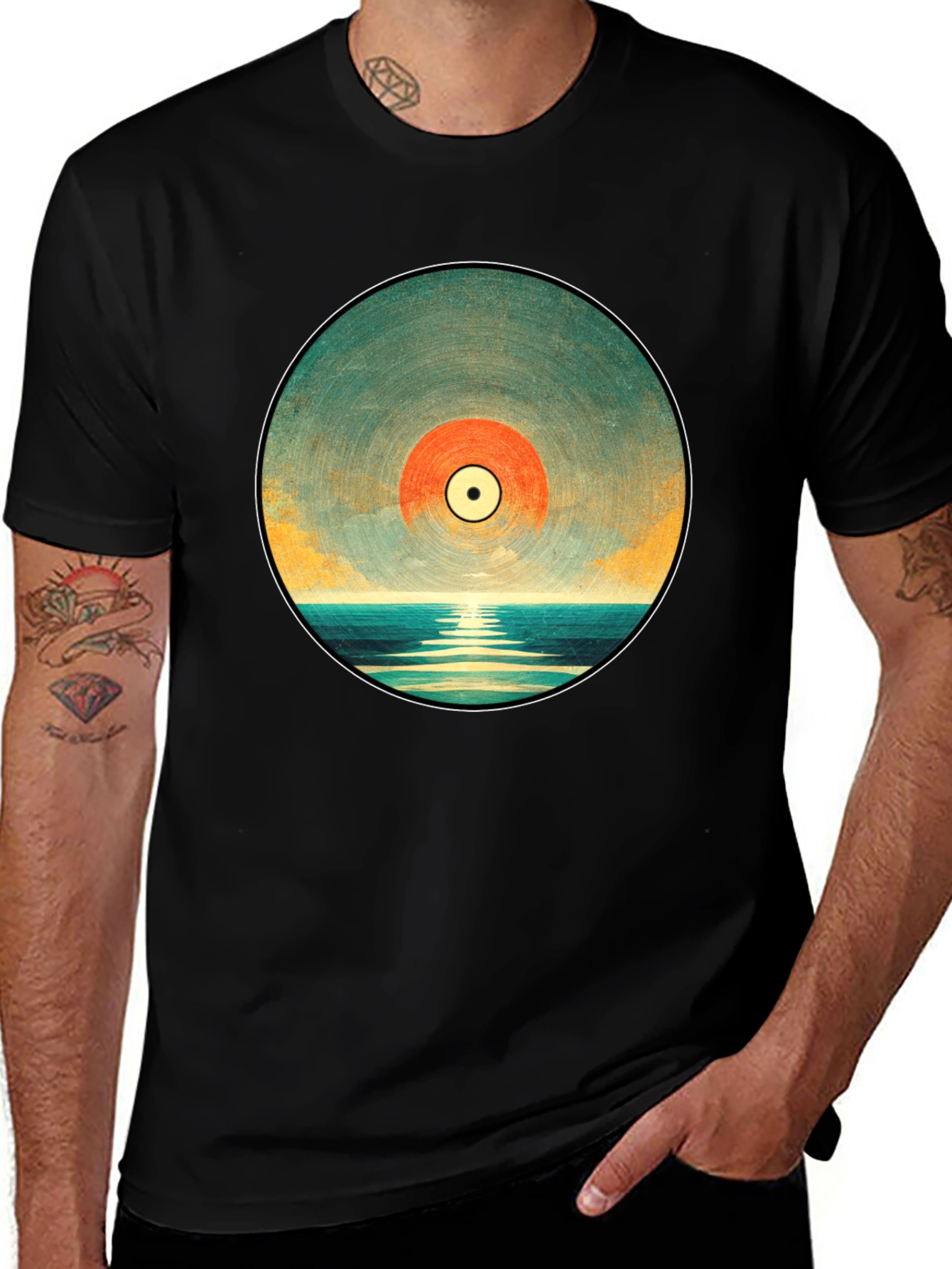 Variant 25 of Sunset Vinyl Record Graphic Tee - Retro Style