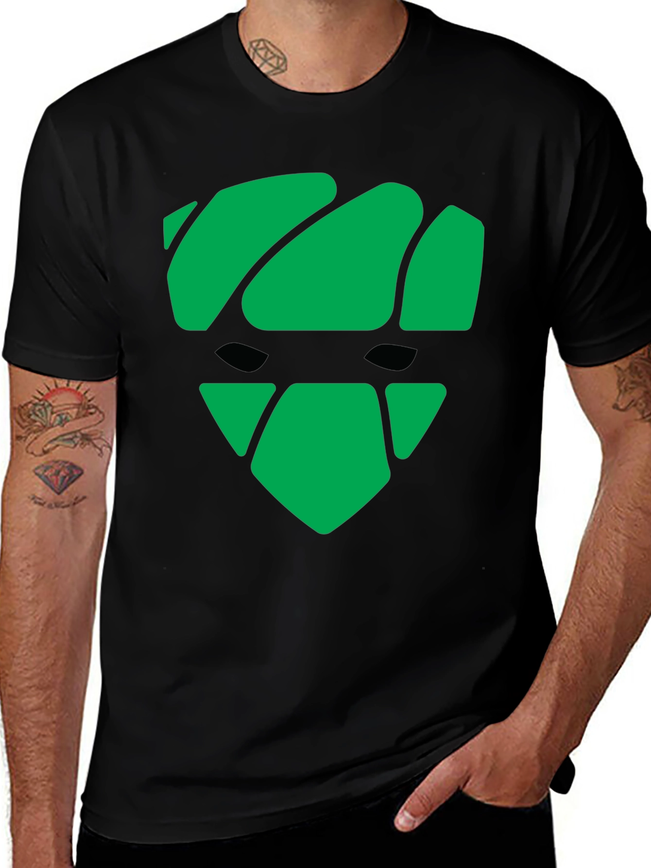 Variant 3 of Green Graphic Black T-Shirt - Modern Shield Design
