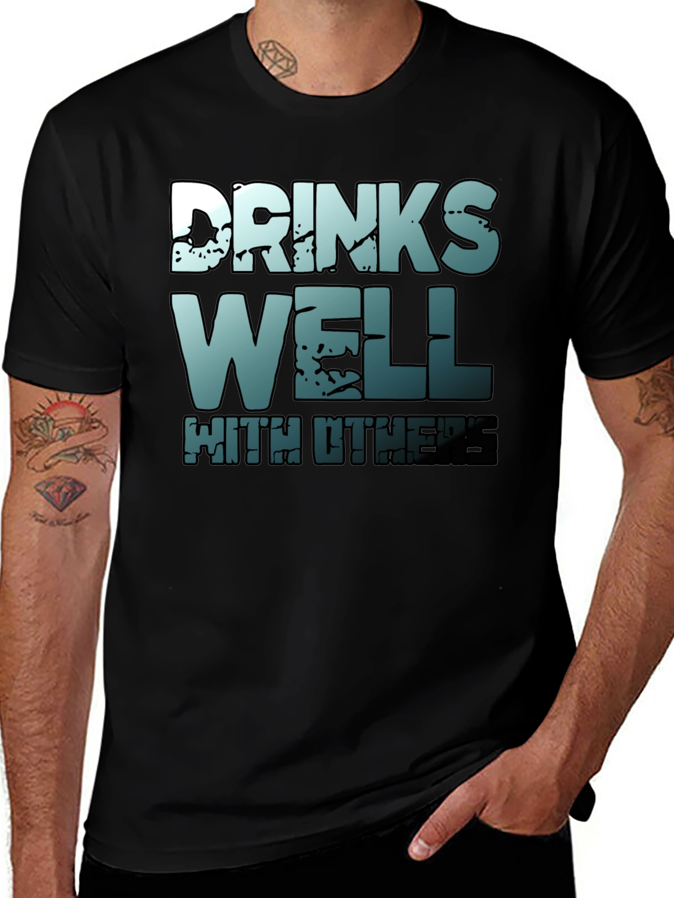 Variant 19 of Drinks Well With Others Graphic Tee - Black Cotton Blend