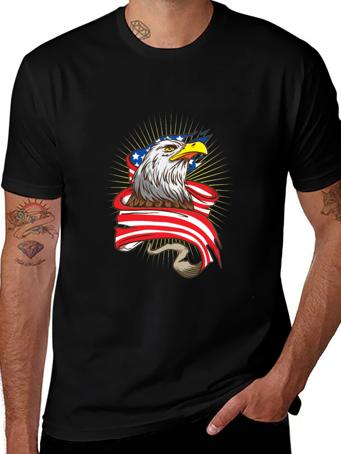 Variant 20 of Bald Eagle USA Flag Graphic Print Black T-Shirt
