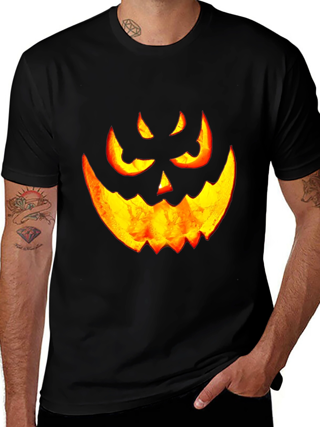 Variant 6 of Men's Black Halloween Pumpkin Face T-Shirt