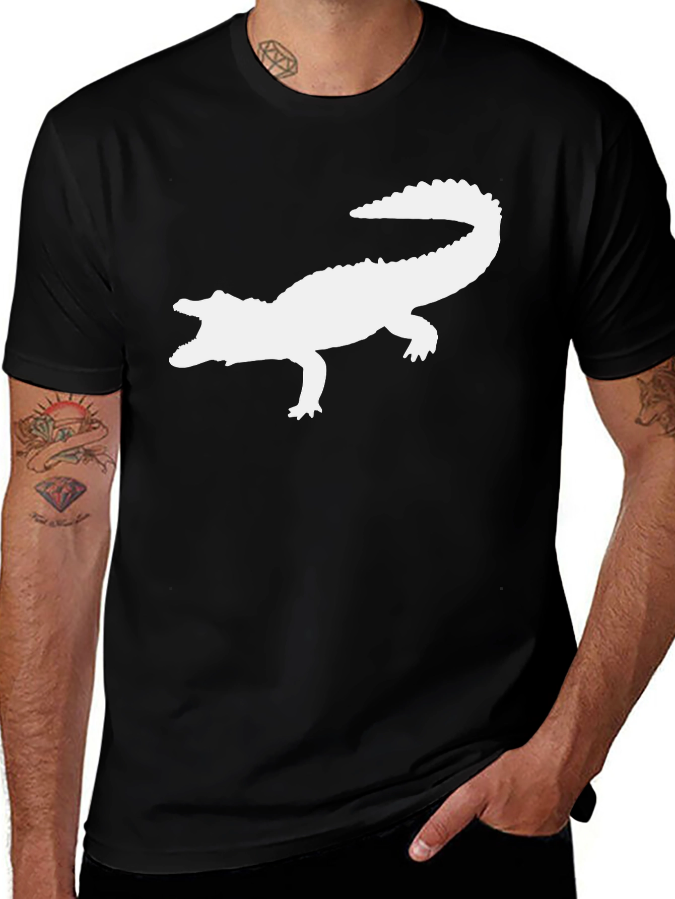 Variant 14 of Crocodile Silhouette Graphic Tee - Black Cotton T-Shirt
