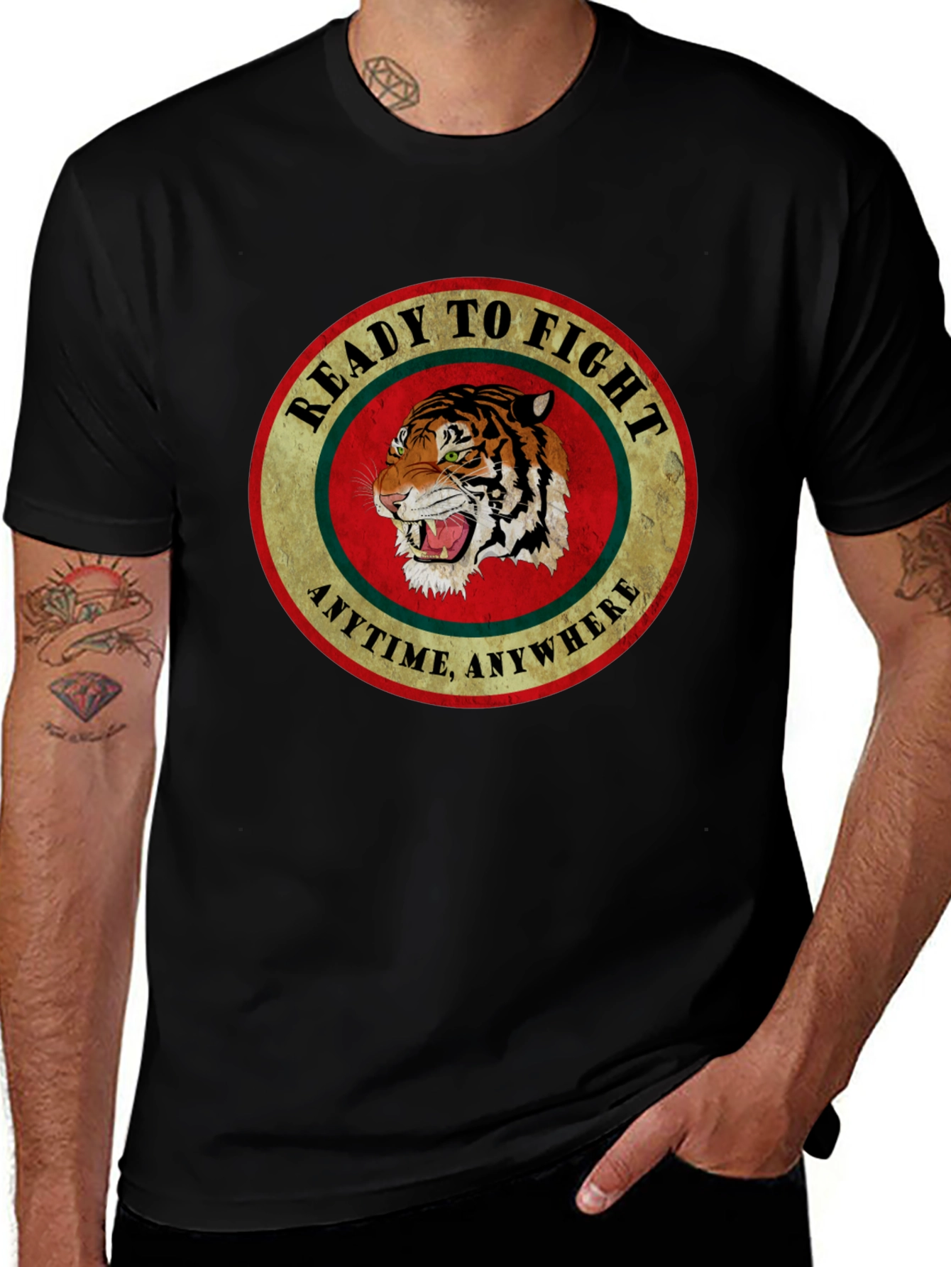 Variant 23 of Ready To Fight Tiger Graphic Tee - Black Cotton T-Shirt