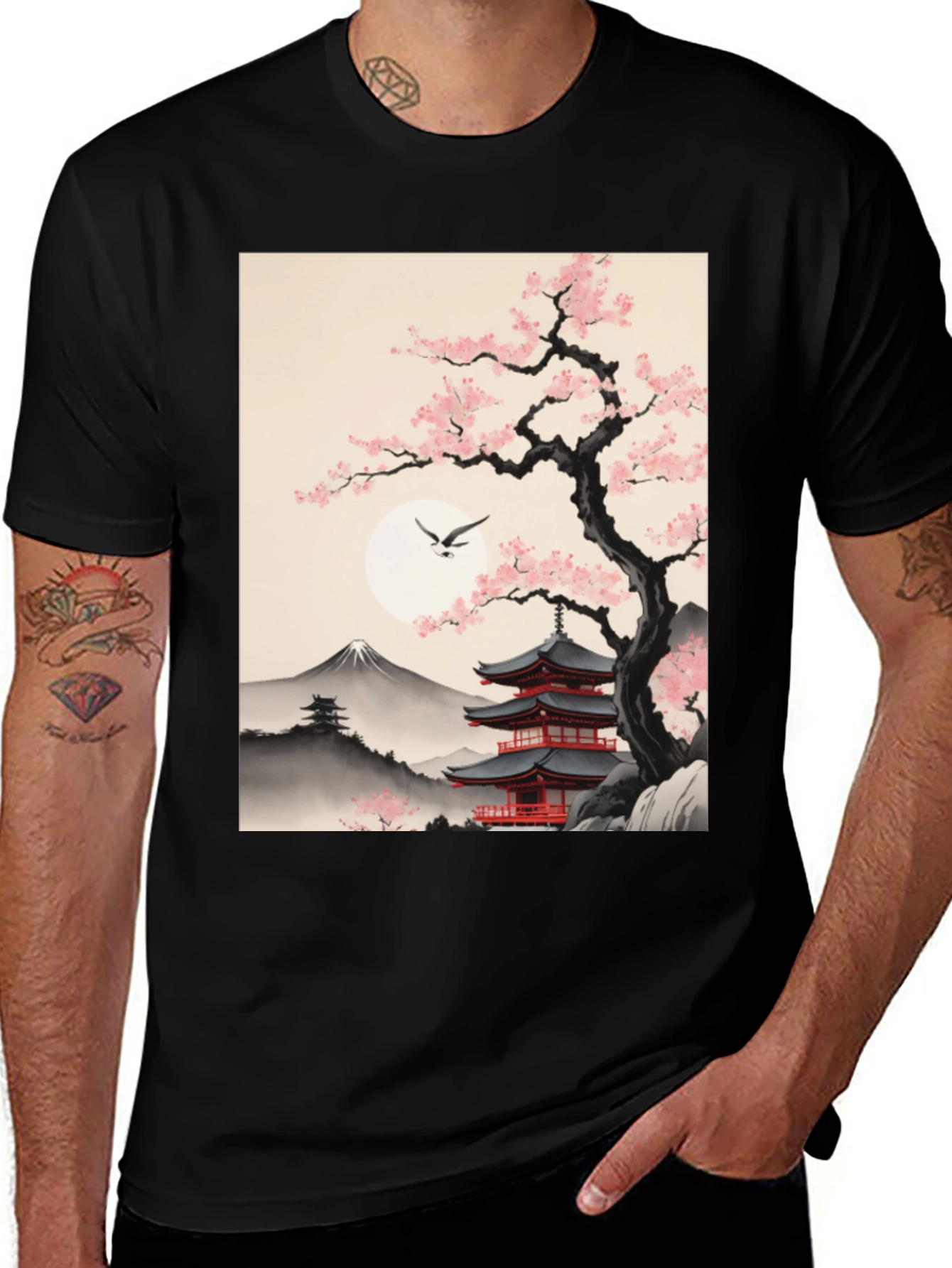 Japanese Pagoda & Cherry Blossom T-Shirt