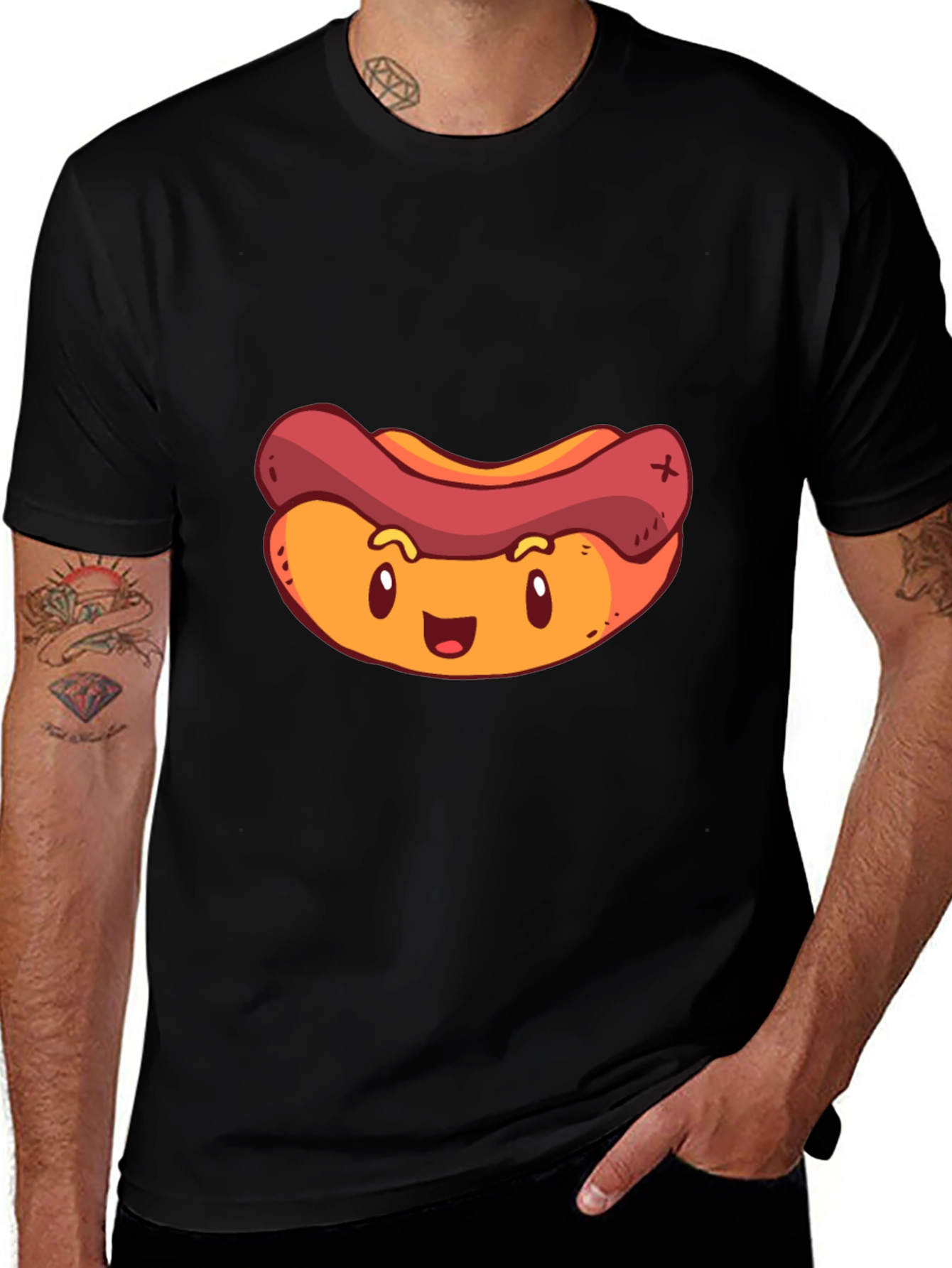Variant 25 of Cartoon Hotdog Graphic T-Shirt - Black