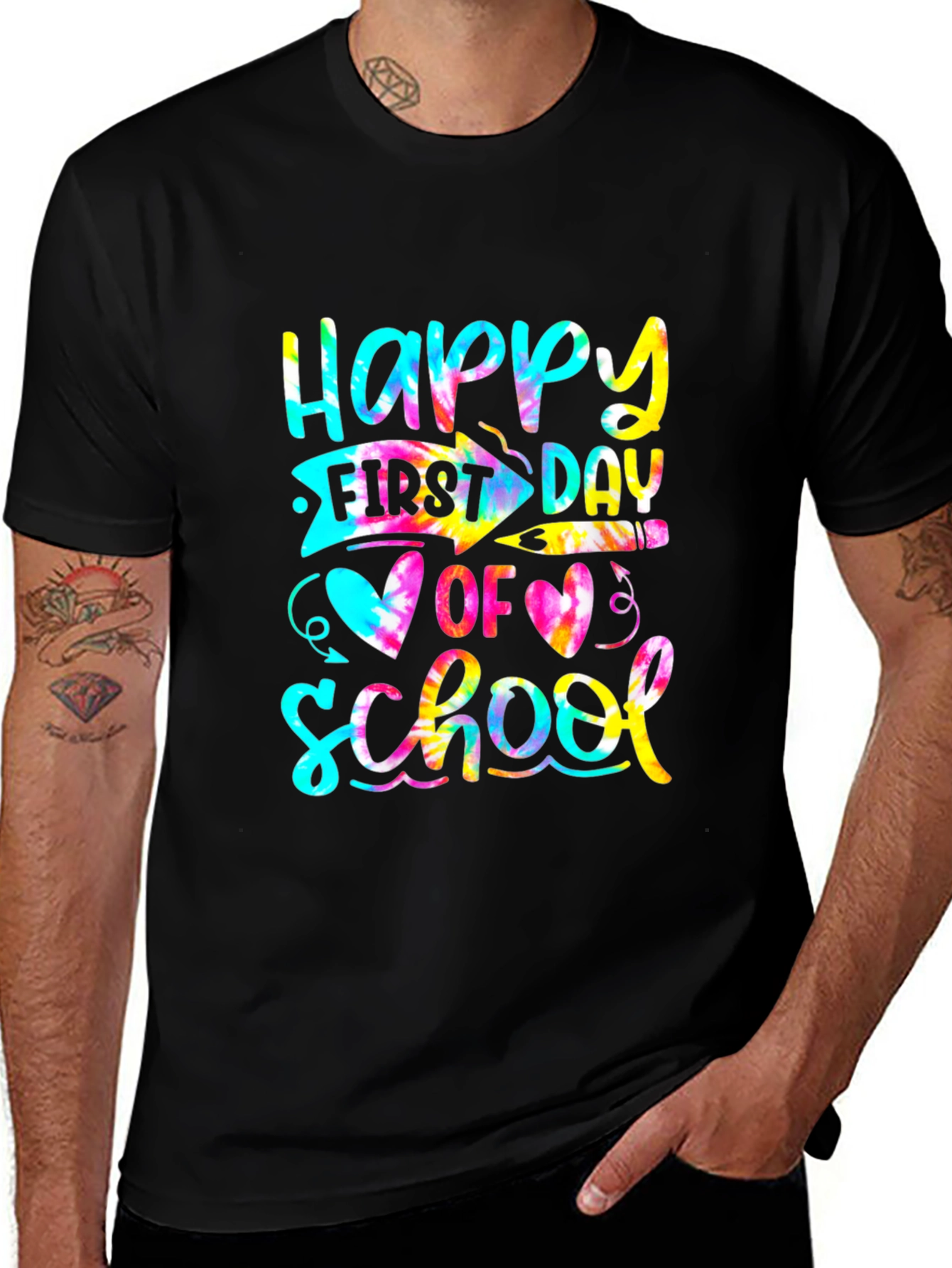 Black Happy First Day of School Tie Dye T-Shirt main image