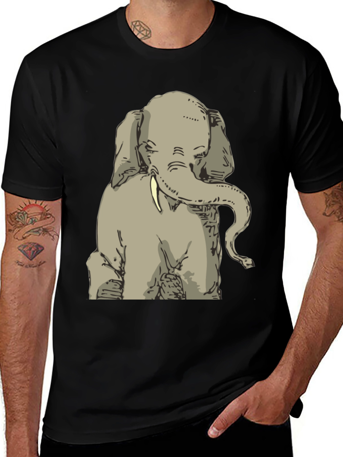 Variant 25 of Elephant Graphic Tee - Stylish Men's Black T-Shirt