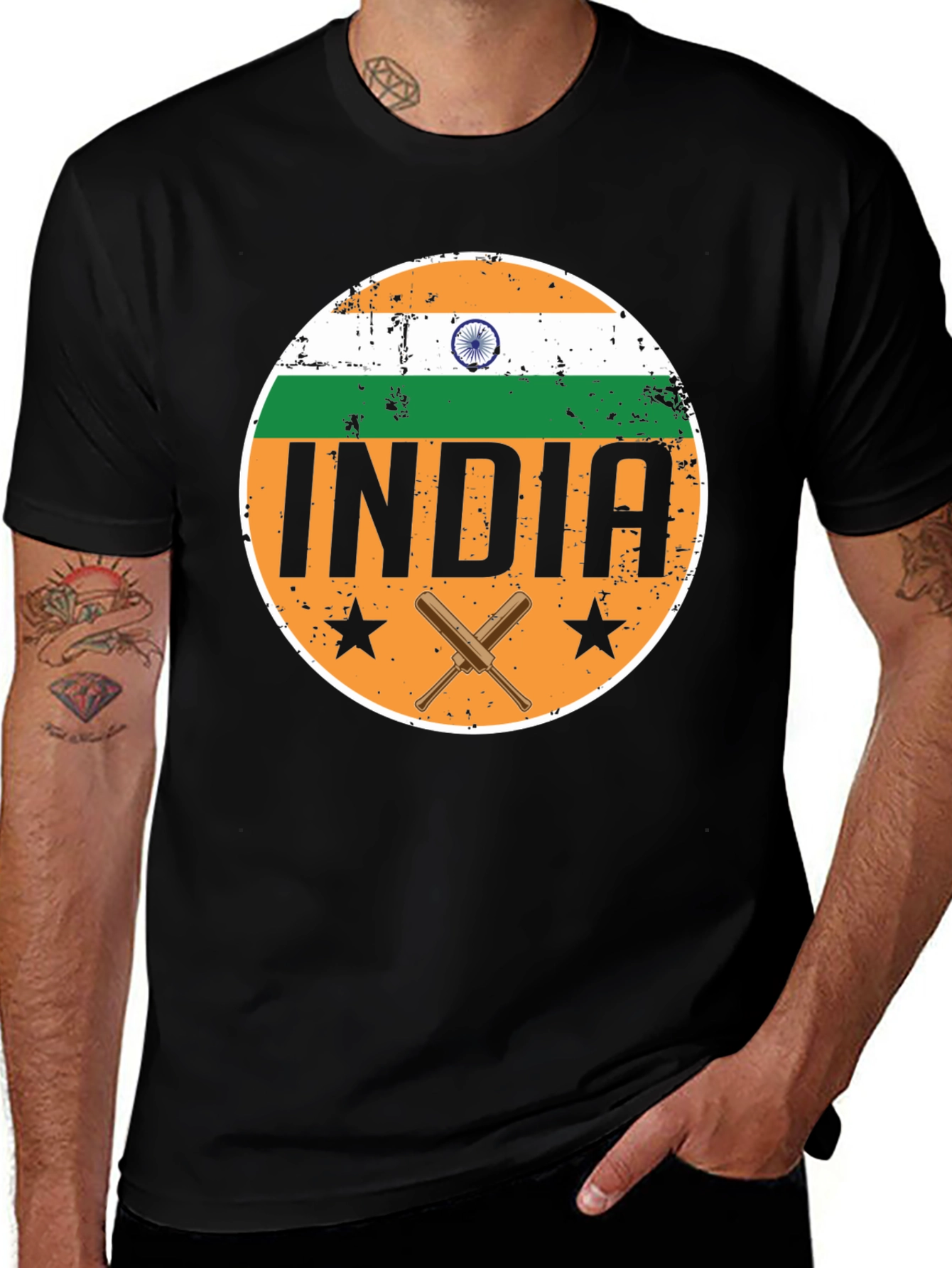 Variant 28 of India Cricket Fan T-Shirt - Black Graphic Tee