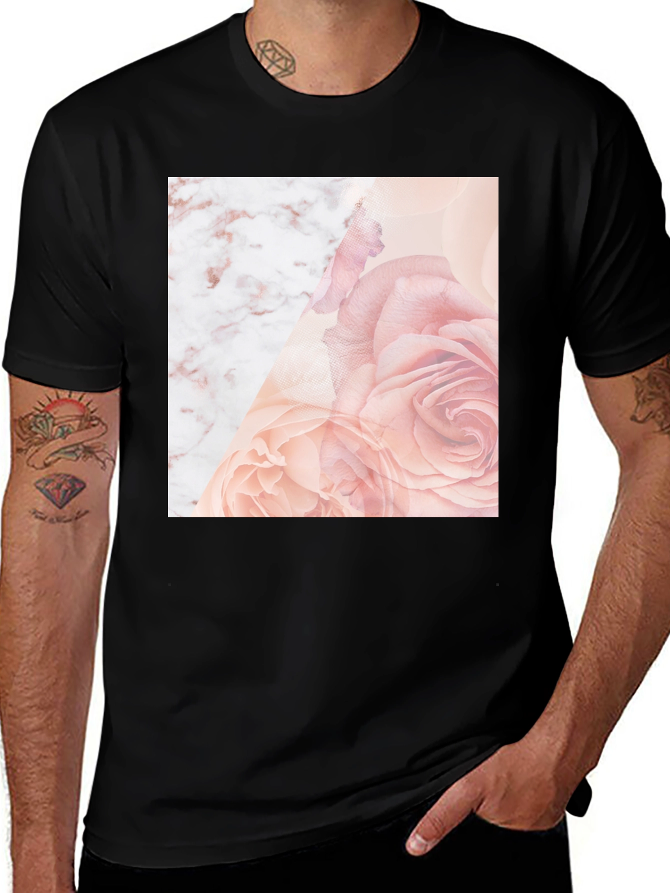 Variant 29 of Floral Marble Graphic Tee - Modern Artistic Design