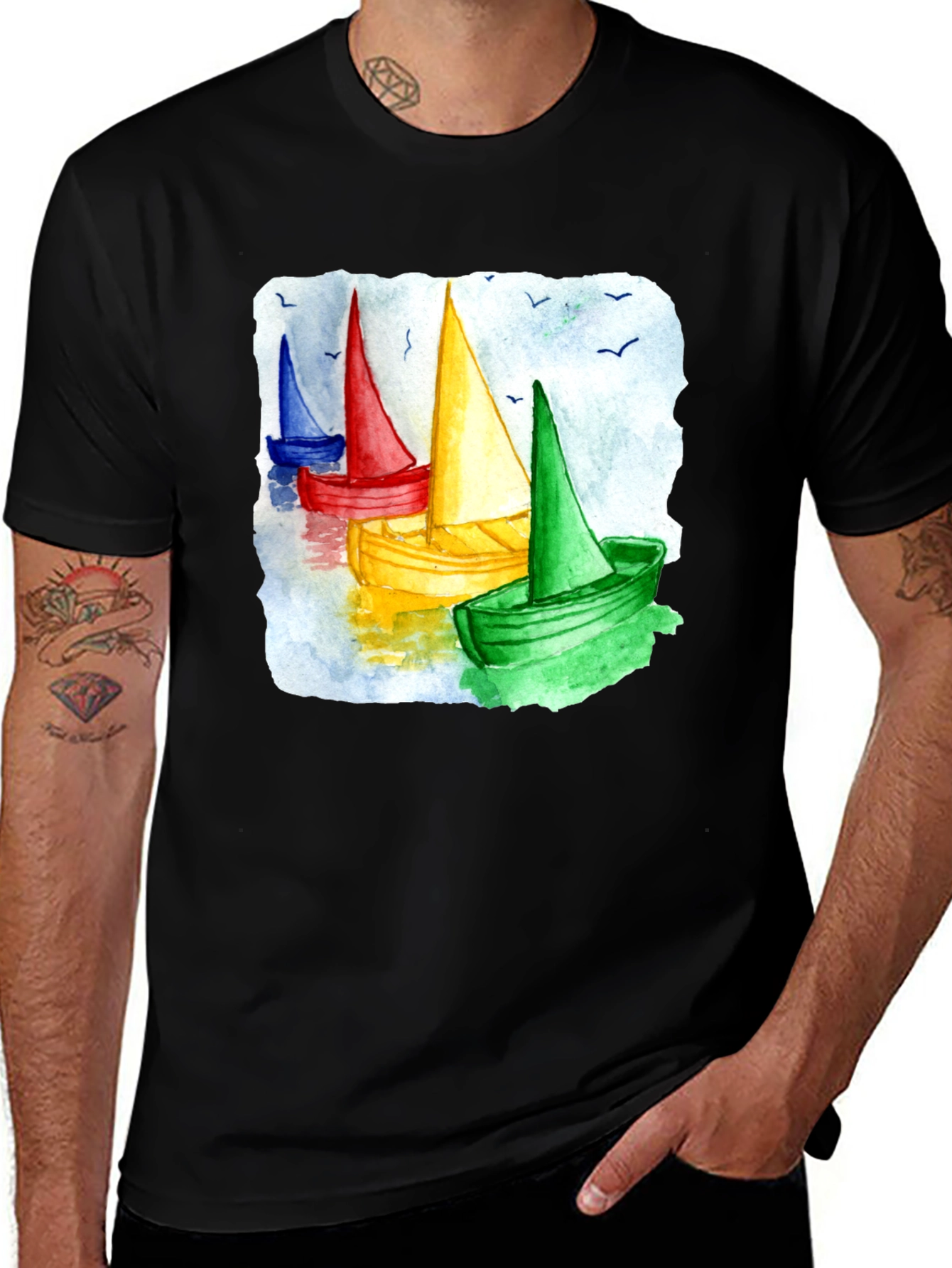 Variant 5 of Watercolor Sailboat T-Shirt - Colorful Nautical Design