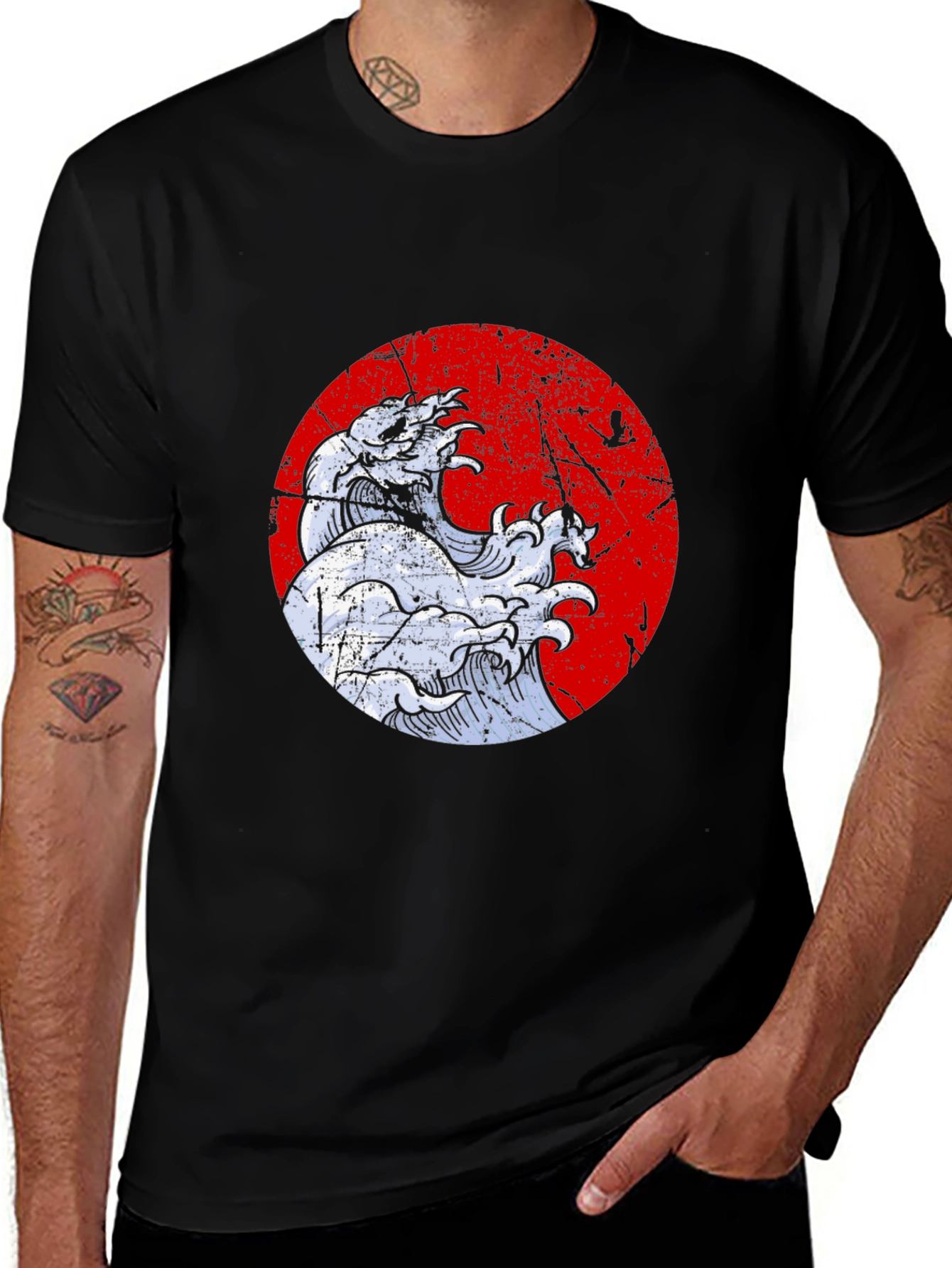 Variant 20 of Great Wave Graphic T-Shirt - Red Circle Design