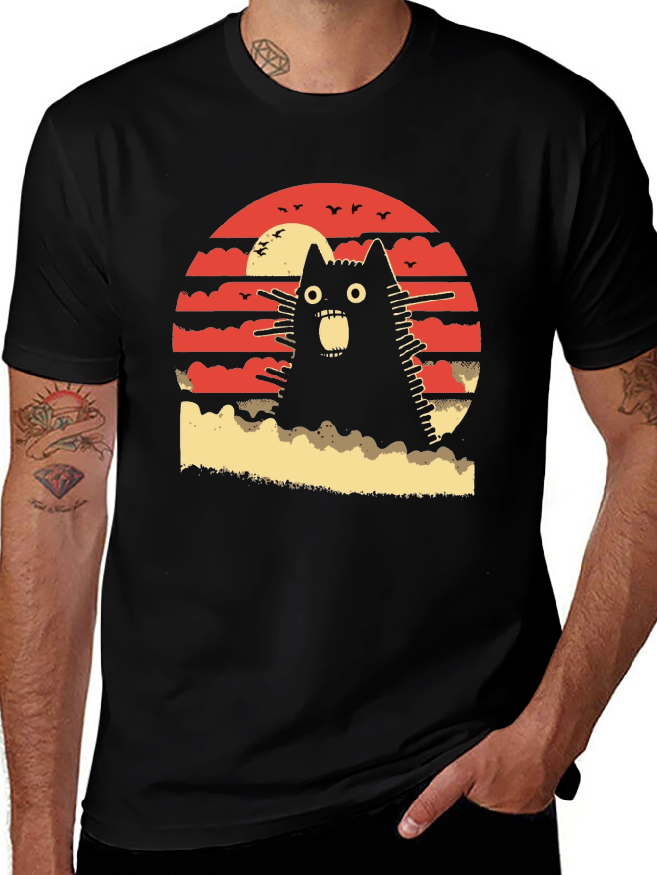Variant 4 of Retro Cat Sunset Graphic T-Shirt