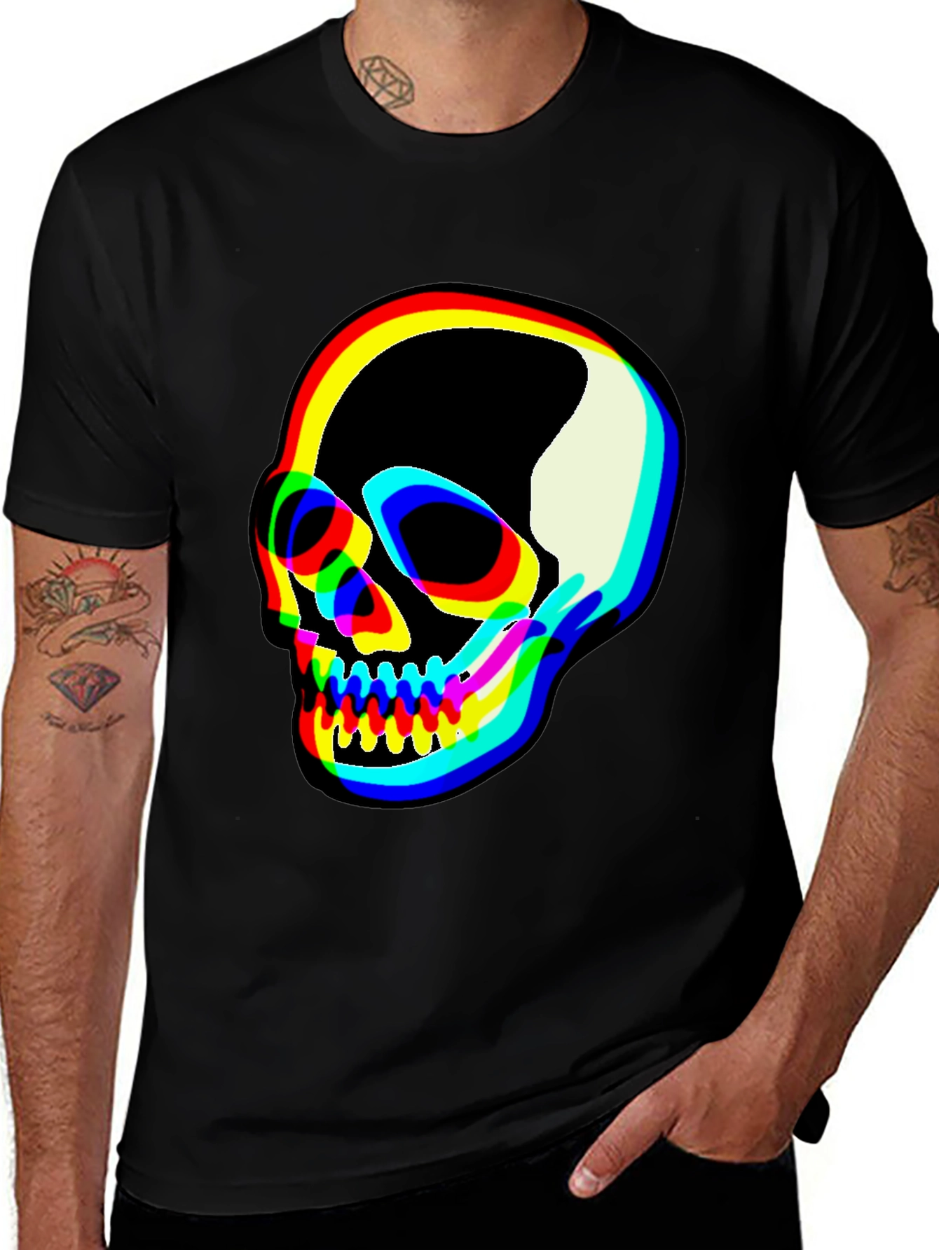 Variant 18 of Vibrant Skull Graphic Tee - Black Cotton Blend T-Shirt