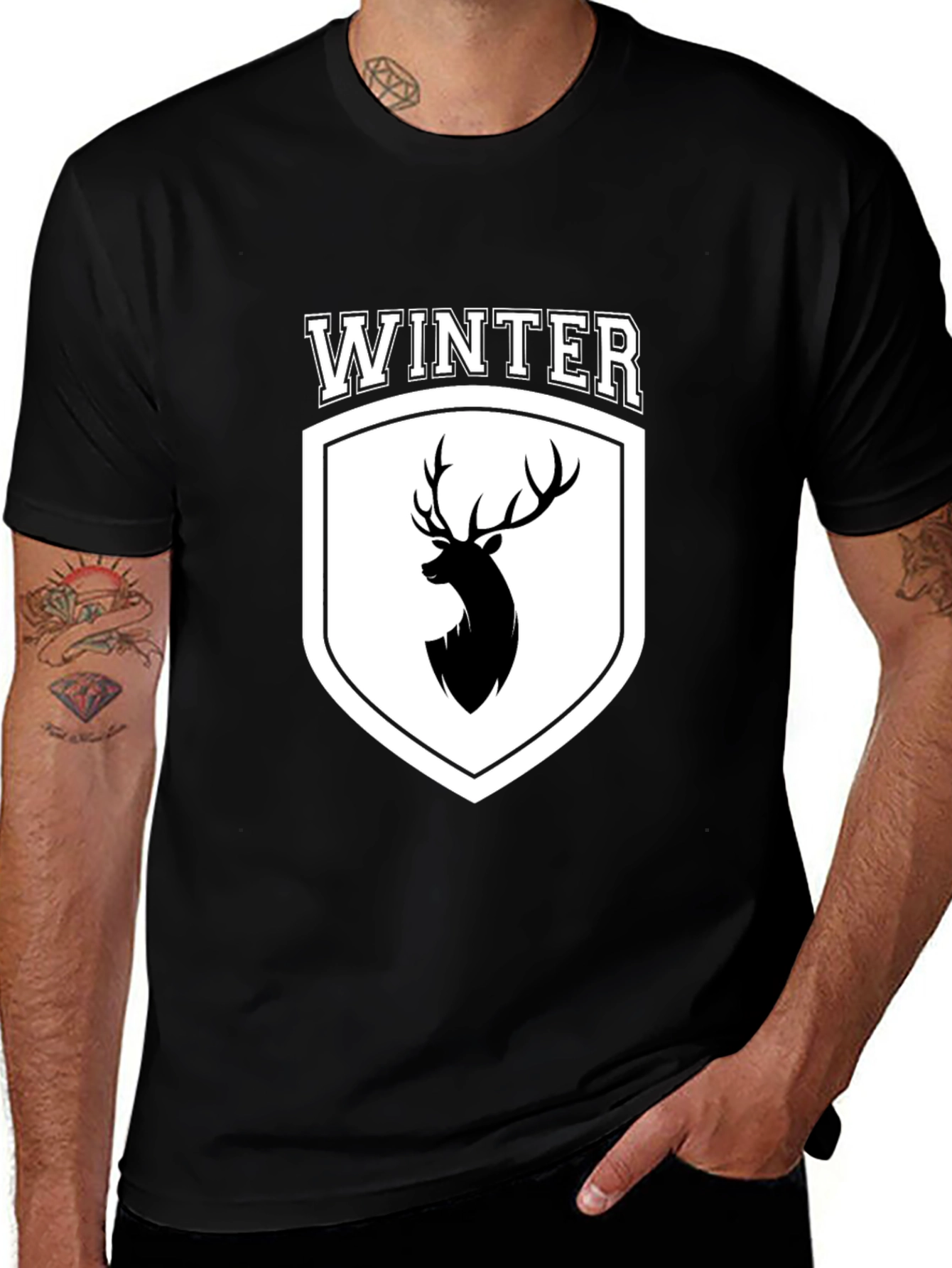 Variant 20 of Winter Deer Crest Black T-Shirt