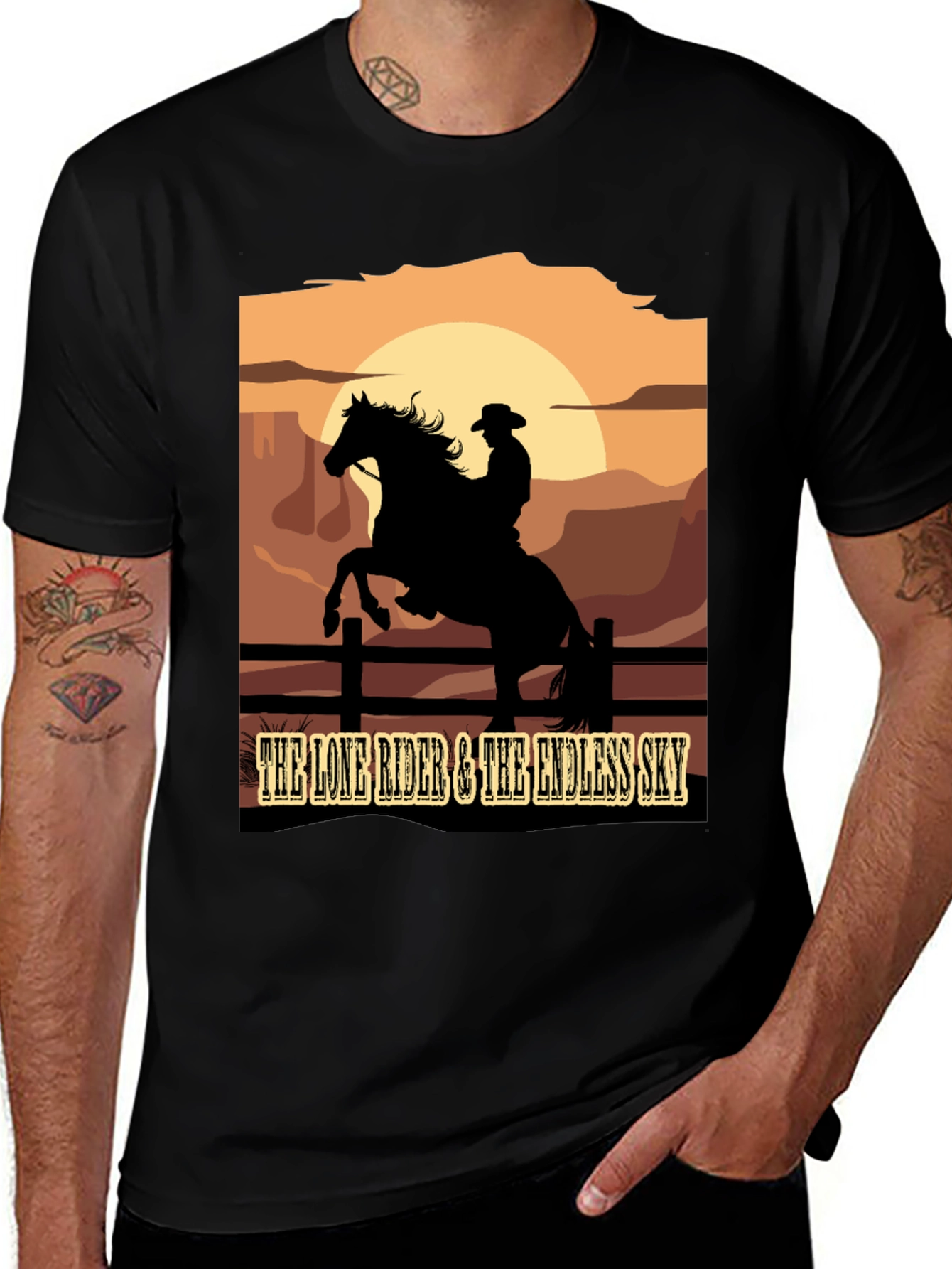 Lone Rider Graphic Tee - Western Style Black Shirt