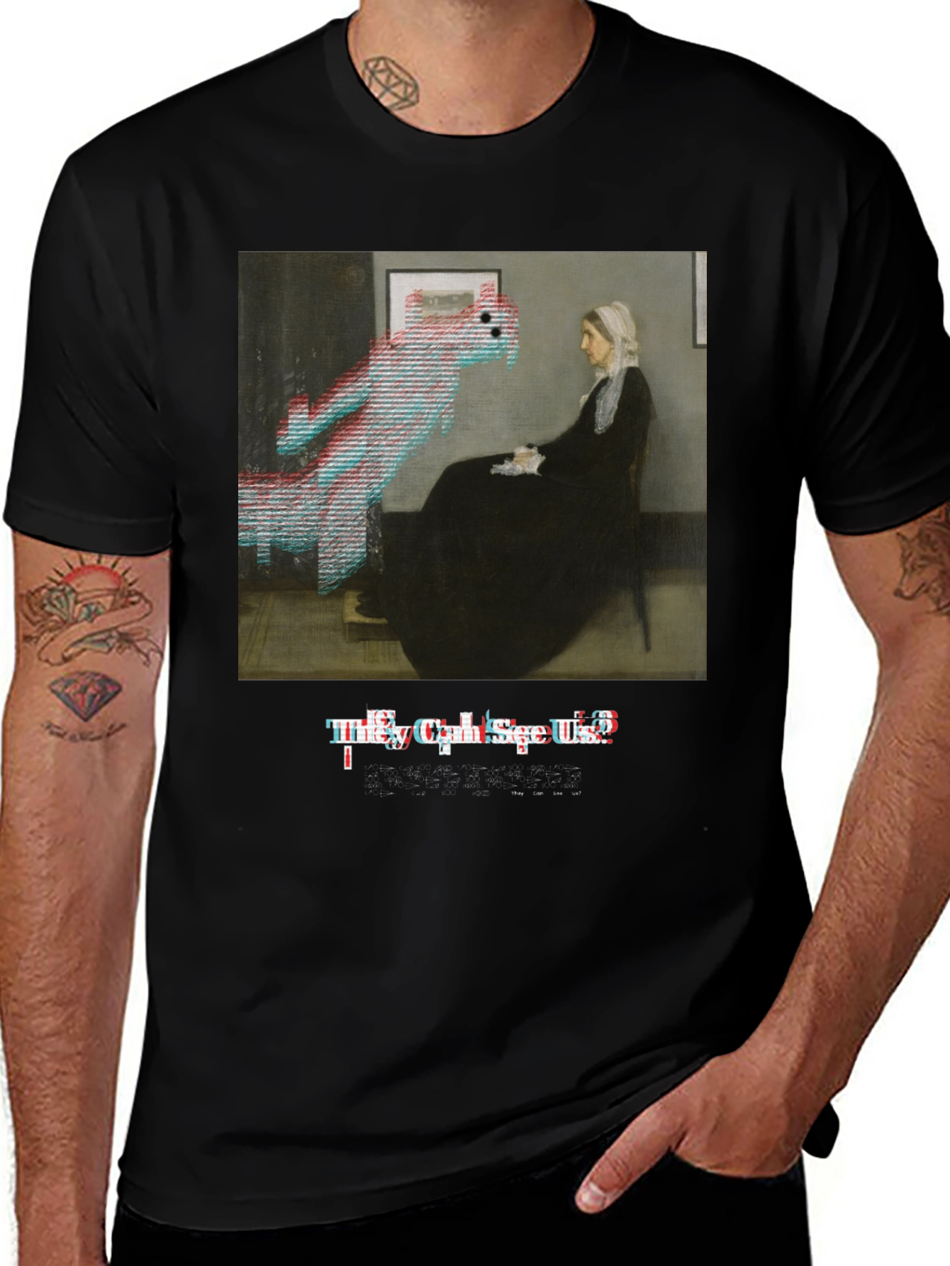 Variant 19 of Glitch Art T-Shirt - 'They Can't See Us!' Design
