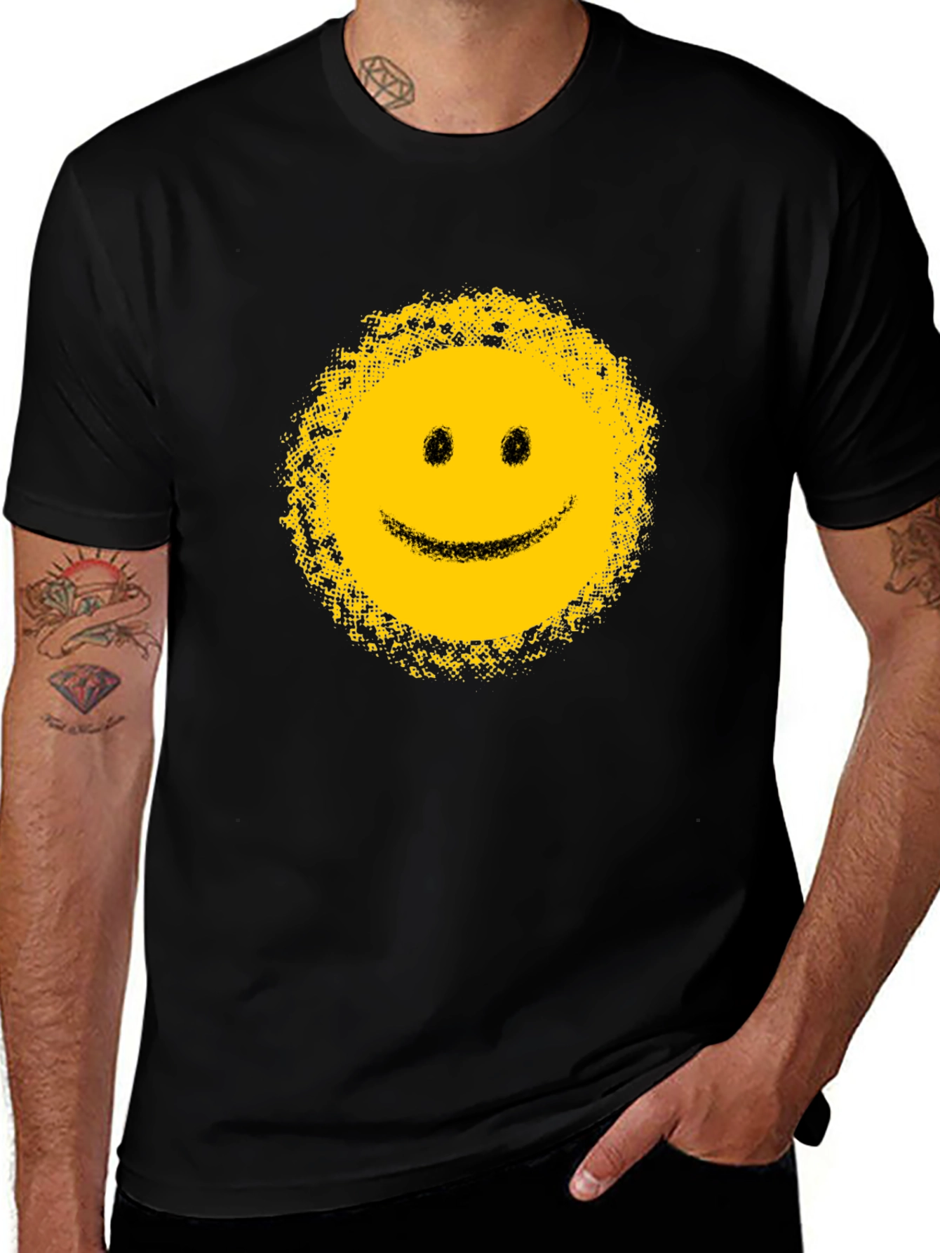 Variant 13 of Distressed Smiley Face Black T-Shirt
