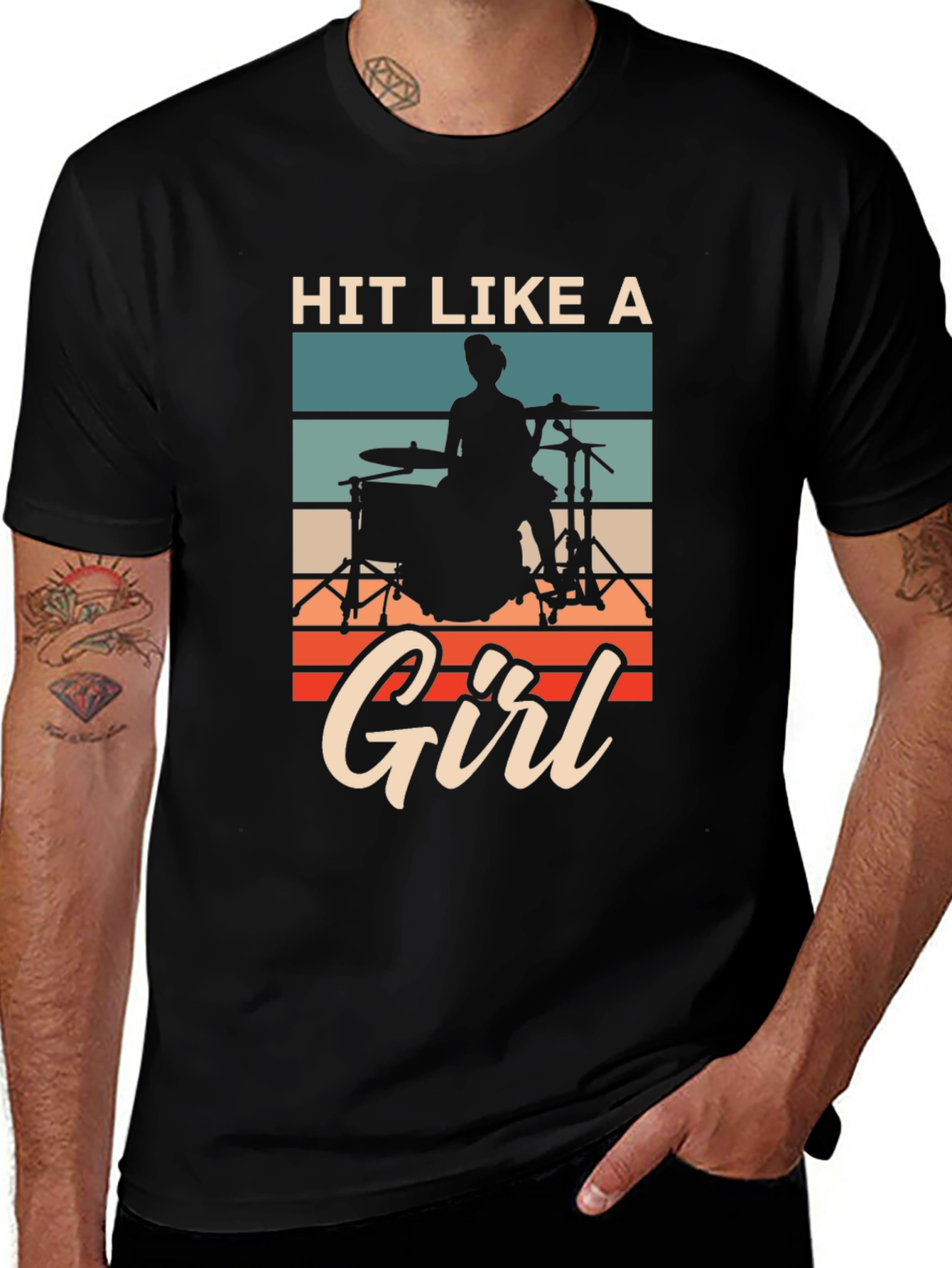 Variant 27 of Hit Like a Girl Drummer T-Shirt