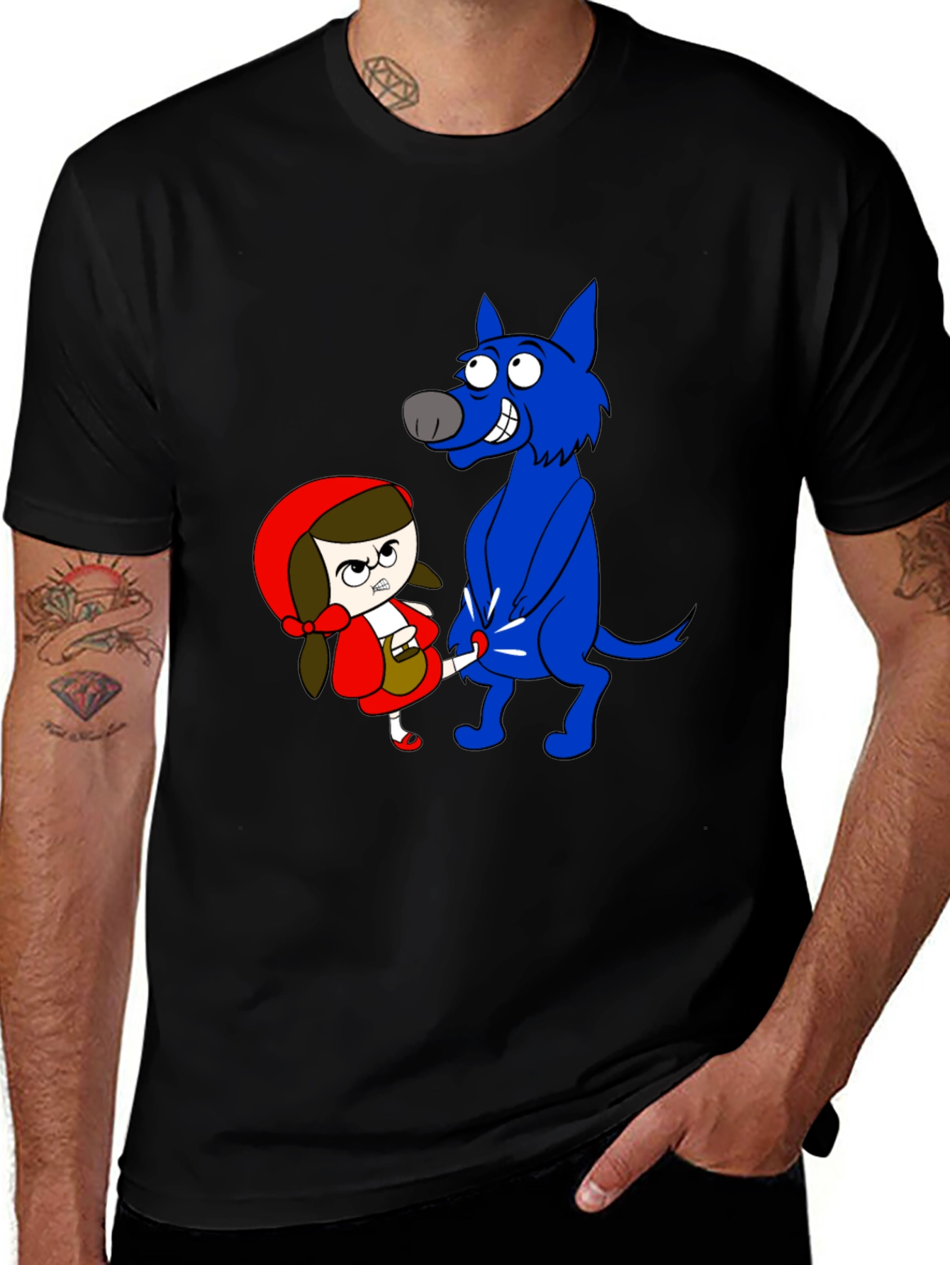 Variant 5 of Cartoon Graphic T-Shirt - Little Red Riding Hood & Wolf