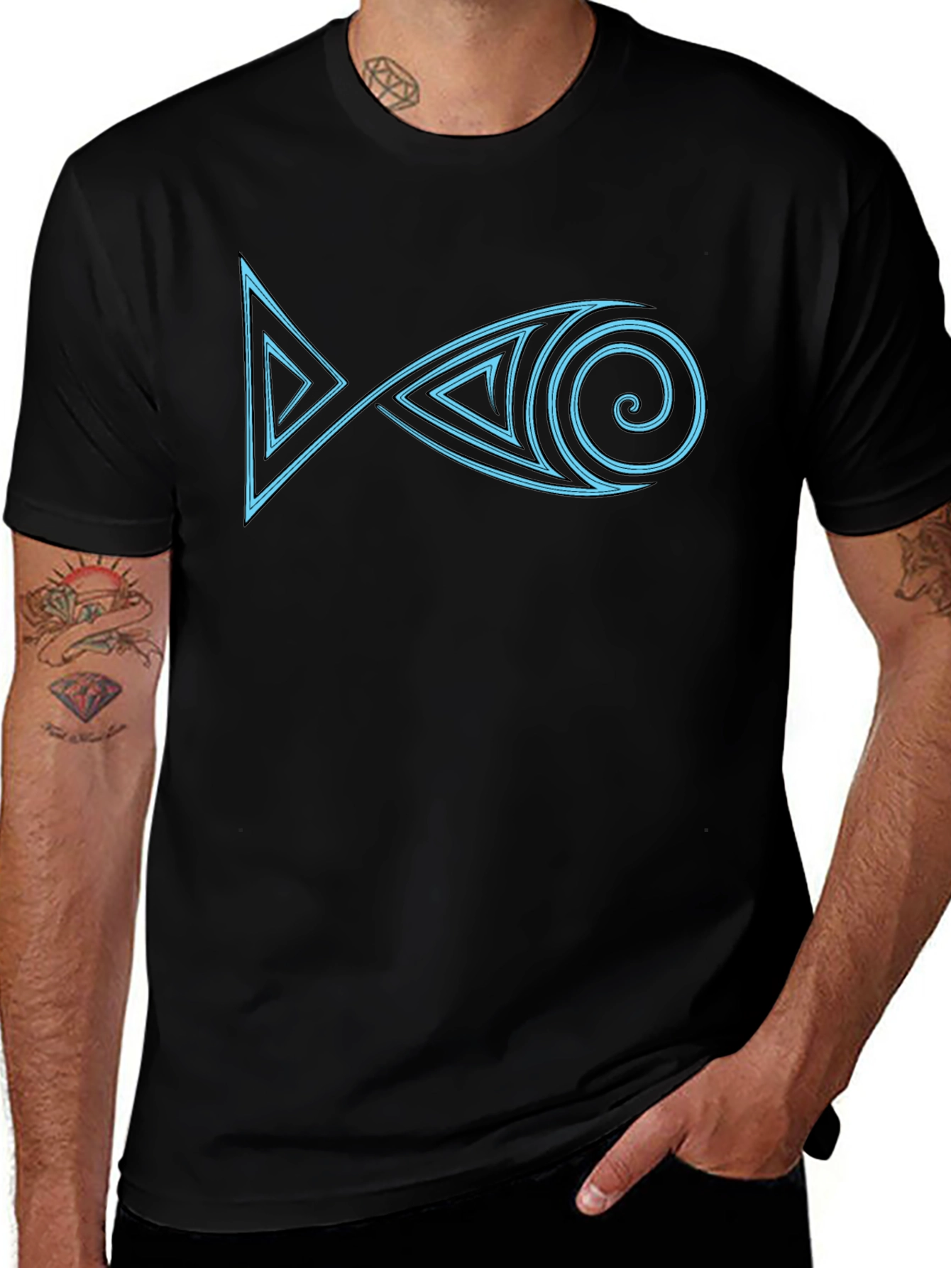 Geometric Fish Graphic T-Shirt - Unique Design