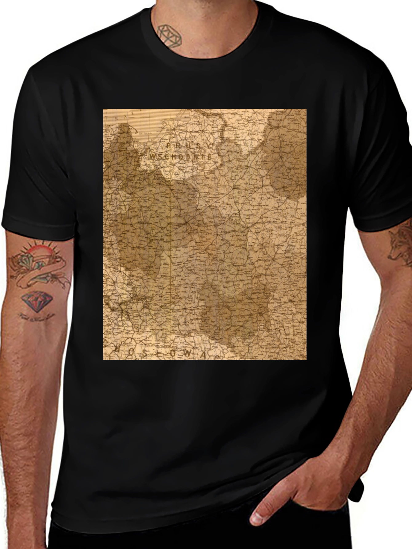 Vintage Map T-Shirt - Black