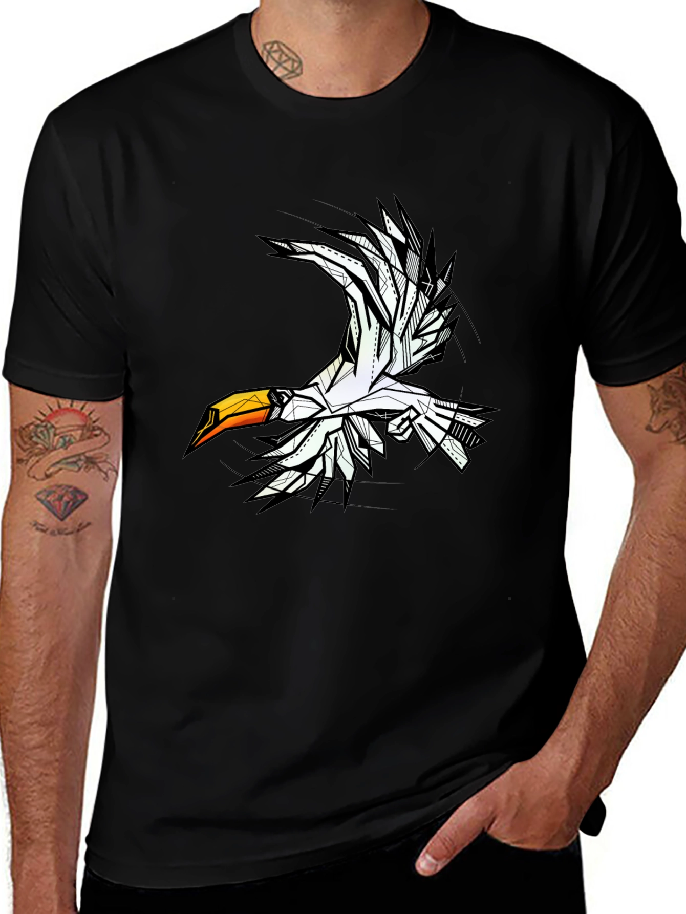 Variant 16 of Black T-Shirt with Bird Graphic Print
