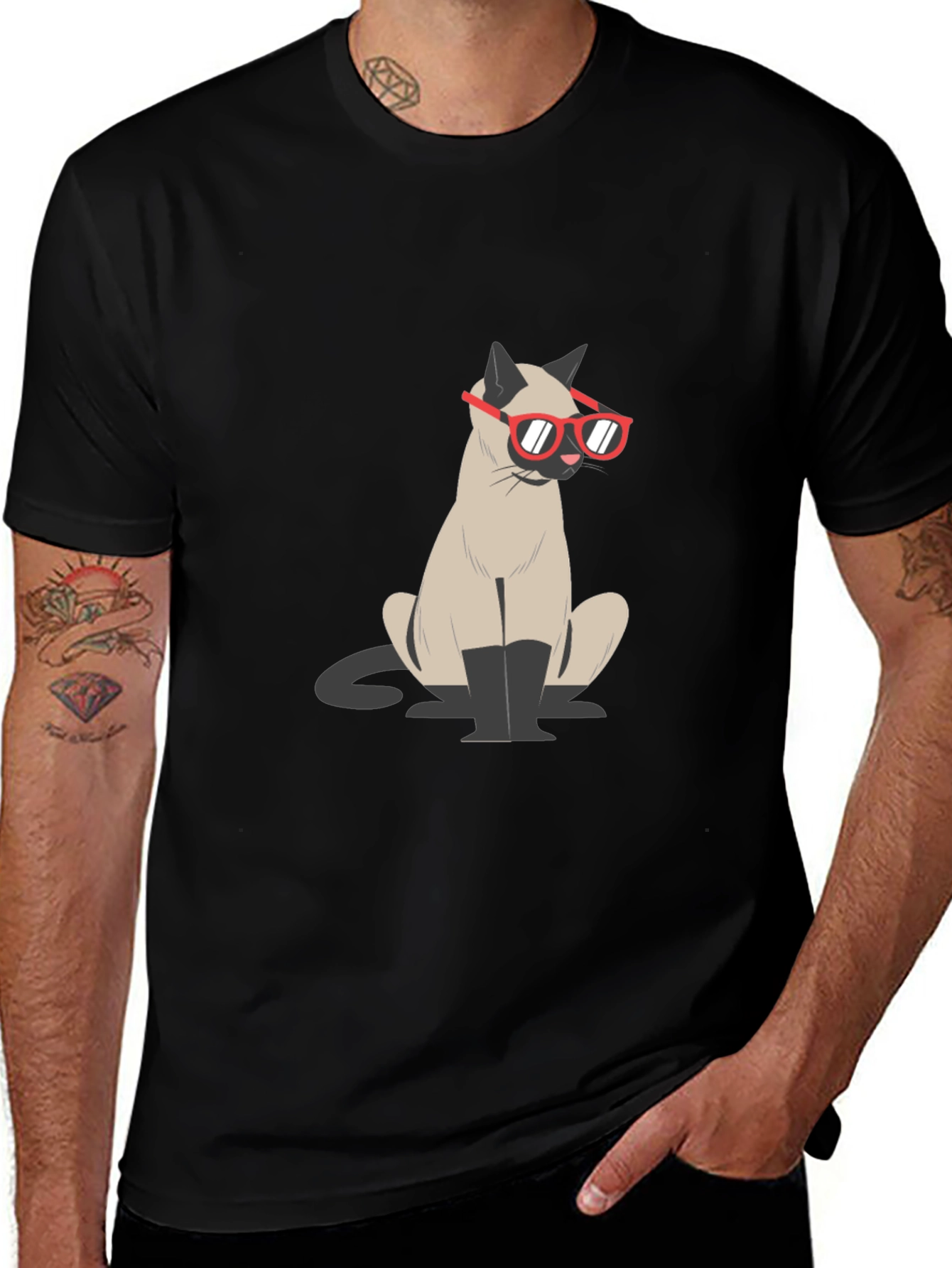 Variant 10 of Cool Cat in Shades Graphic Tee - Black Cotton Shirt